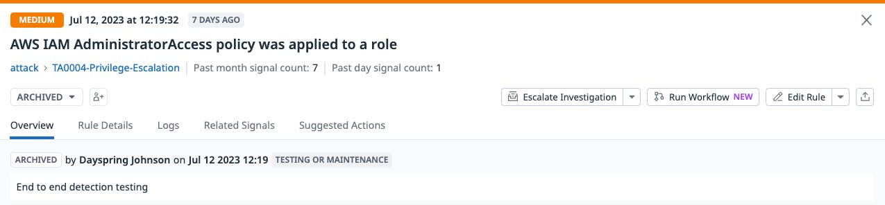 Continuous validation of AWS IAM policy was applied to a role detection rule Continuous validation of AWS IAM policy was applied to a role detection rule