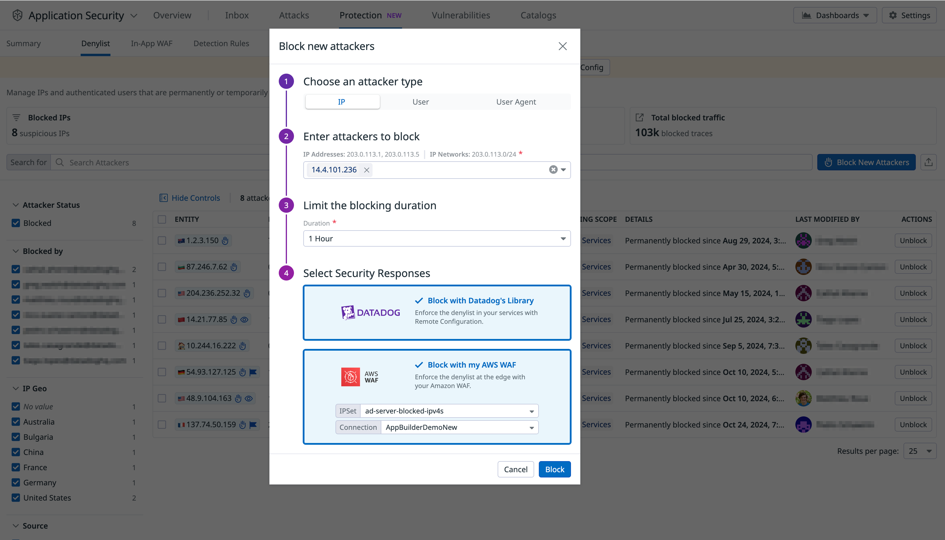 Block IPs via AWS WAF directly in Datadog