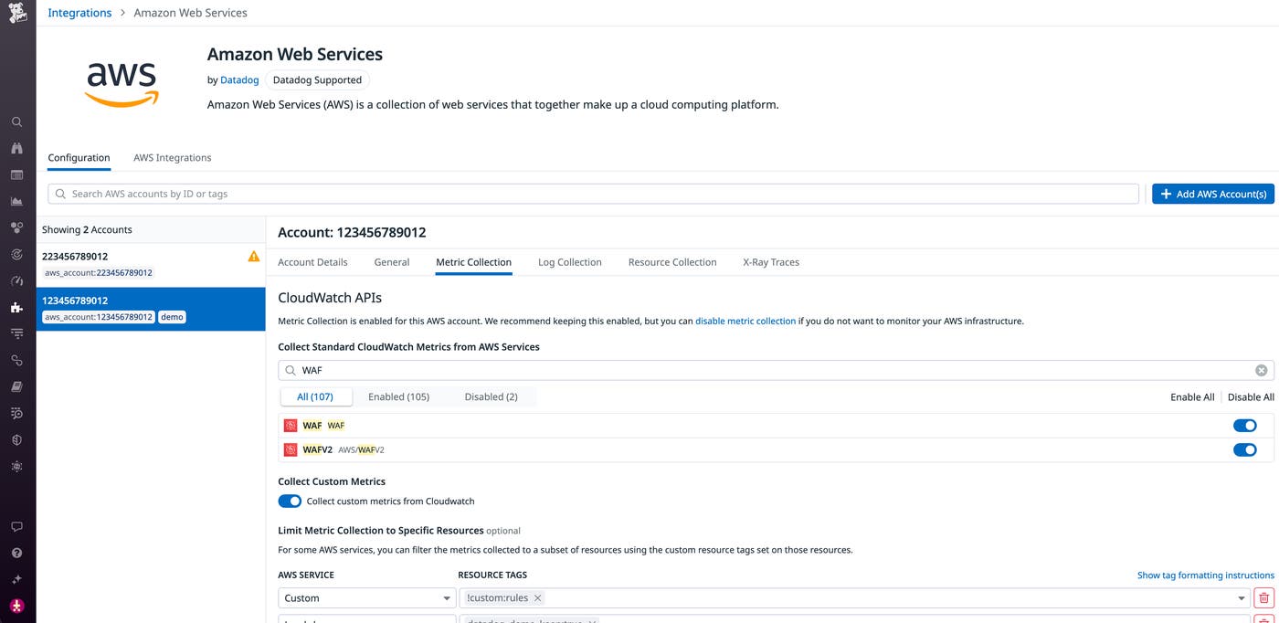 Enable Datadog's AWS WAF integration Enable Datadog's AWS WAF integration