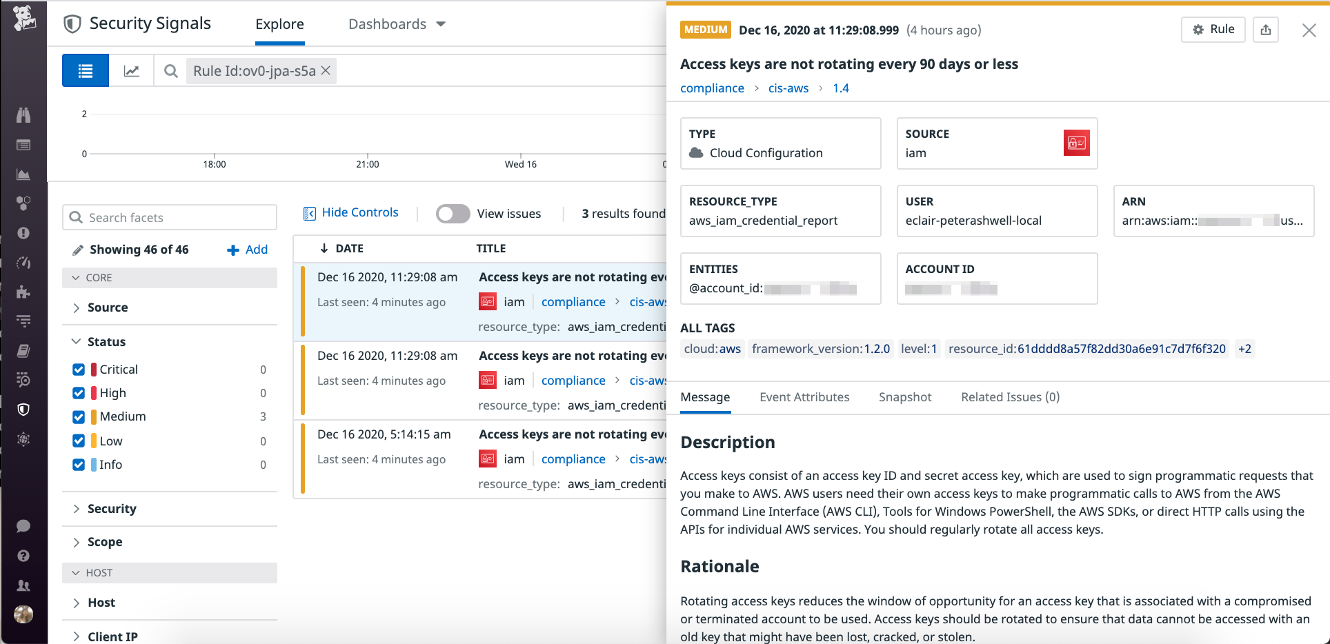 Datadog's integration allows you to adhere to best practices within the Well-Architected security pillar by mapping Compliance Monitoring findings to your workloads.