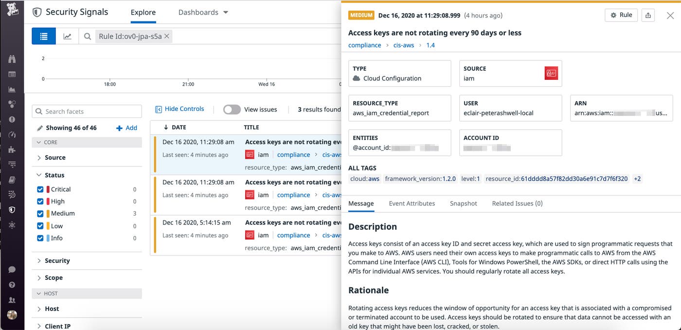 Datadog's integration allows you to adhere to best practices within the Well-Architected security pillar by mapping Compliance Monitoring findings to your workloads. Datadog's integration allows you to adhere to best practices within the Well-Architected security pillar by mapping Compliance Monitoring findings to your workloads.