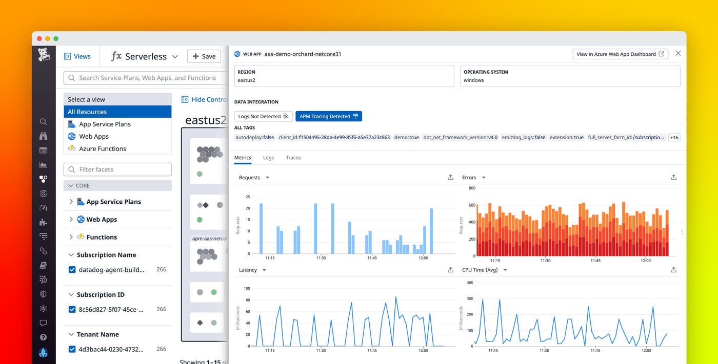 Explore Azure App Service with the Datadog Serverless view Explore Azure App Service with the Datadog Serverless view