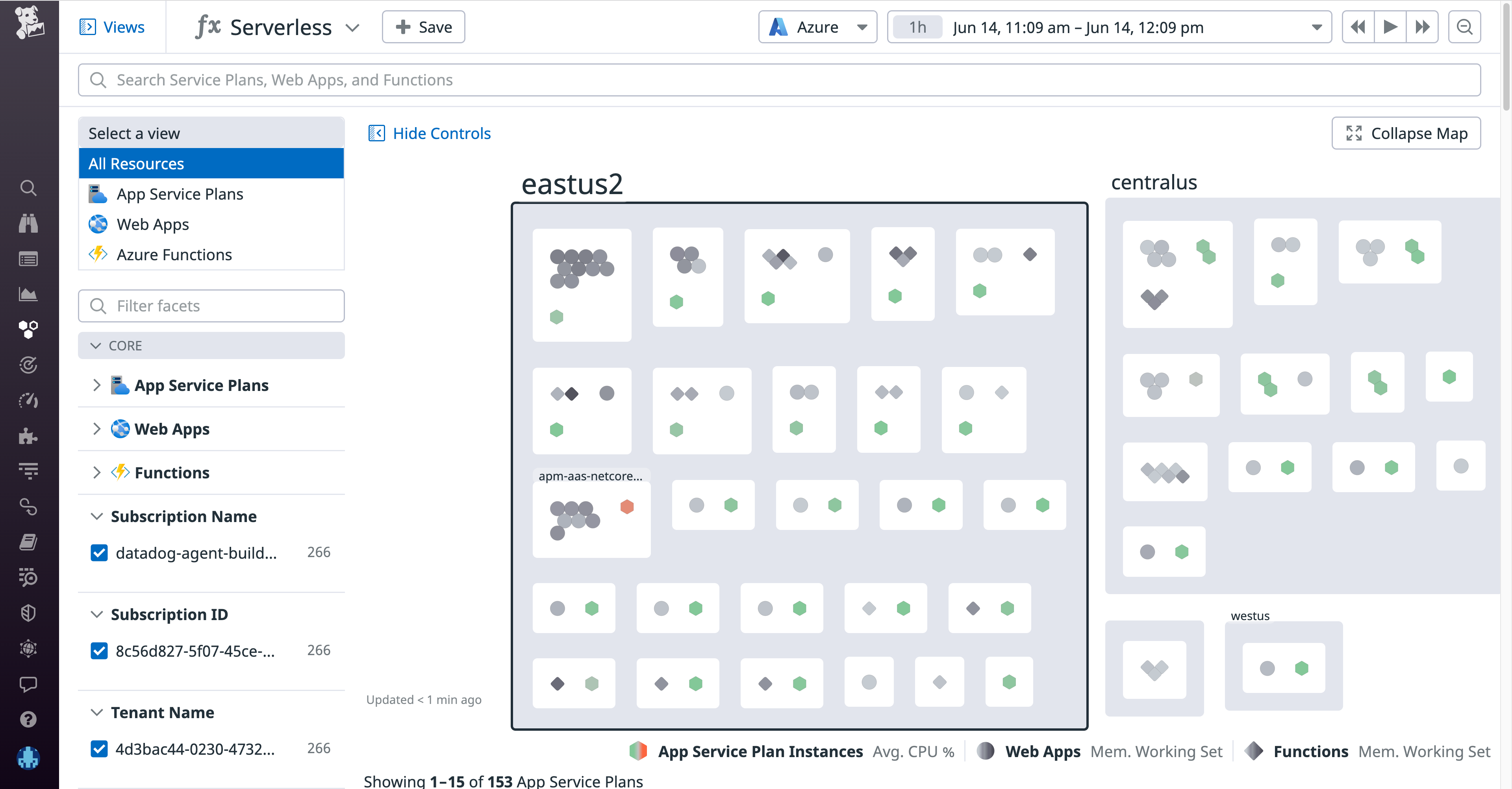 Datadog's Serverless view was specifically designed to provide a holistic view of your App Service architecture.