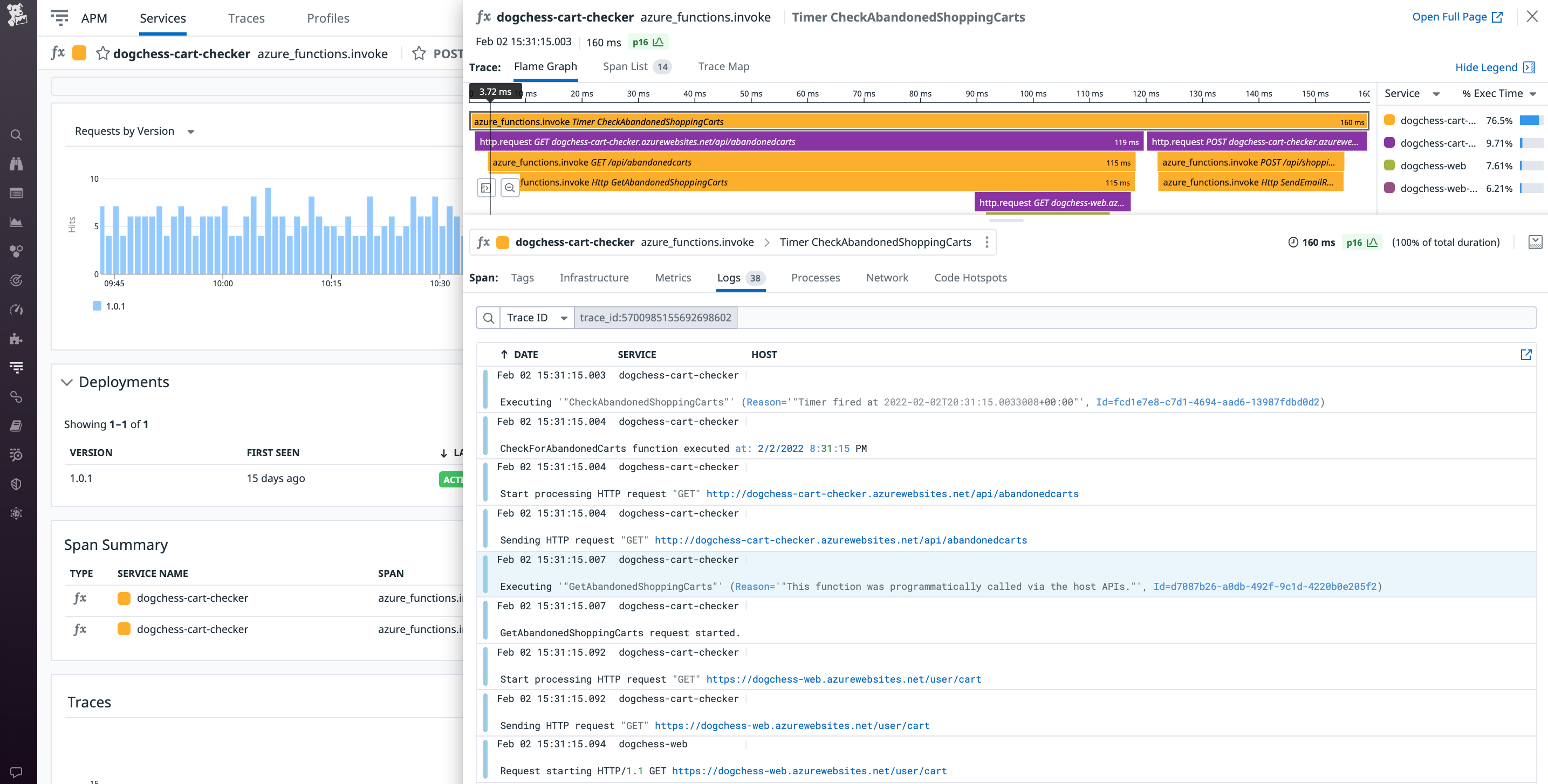 Easily correlate traces with associated logs