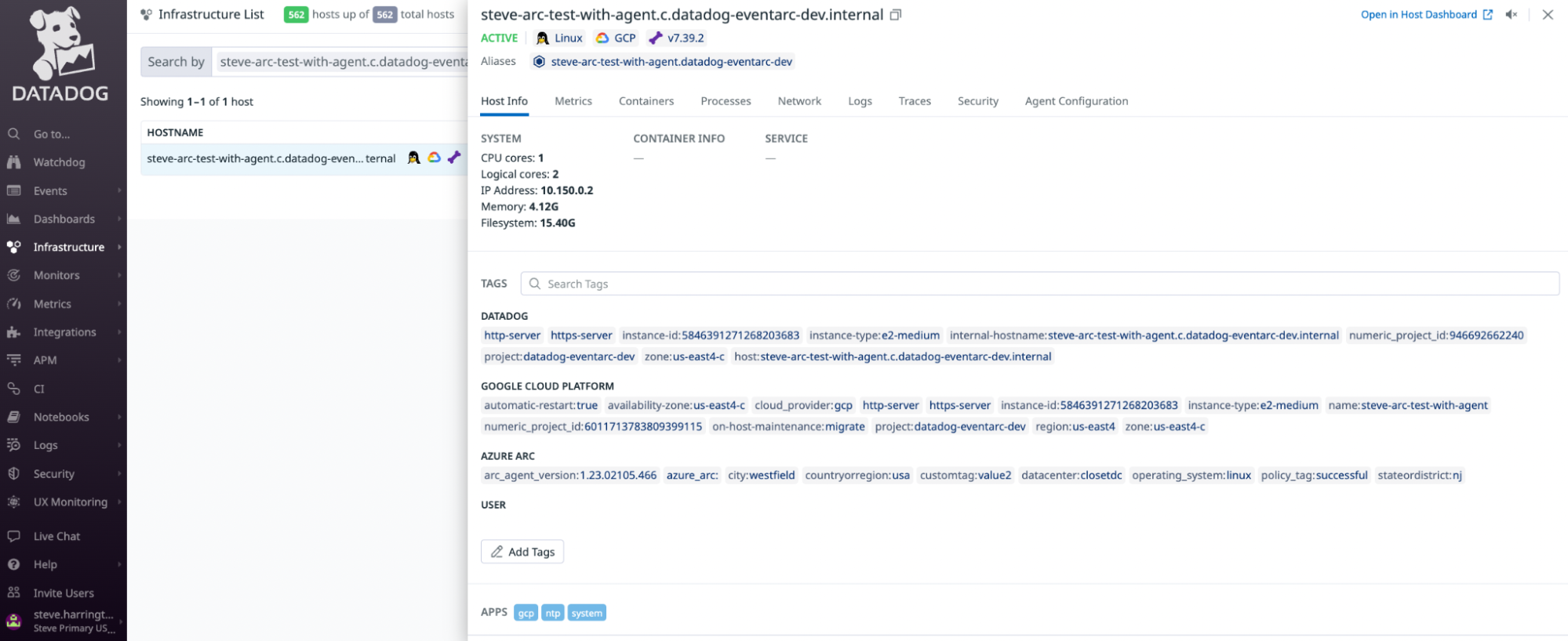 Azure Container Apps dashboard