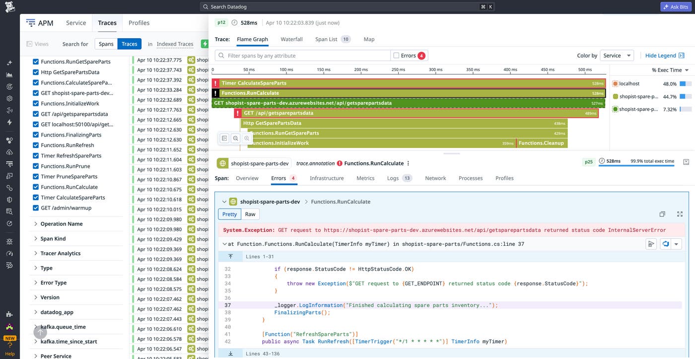 Inspect stack traces and view matching Azure DevOps code snippets directly within APM. Inspect stack traces and view matching Azure DevOps code snippets directly within APM.