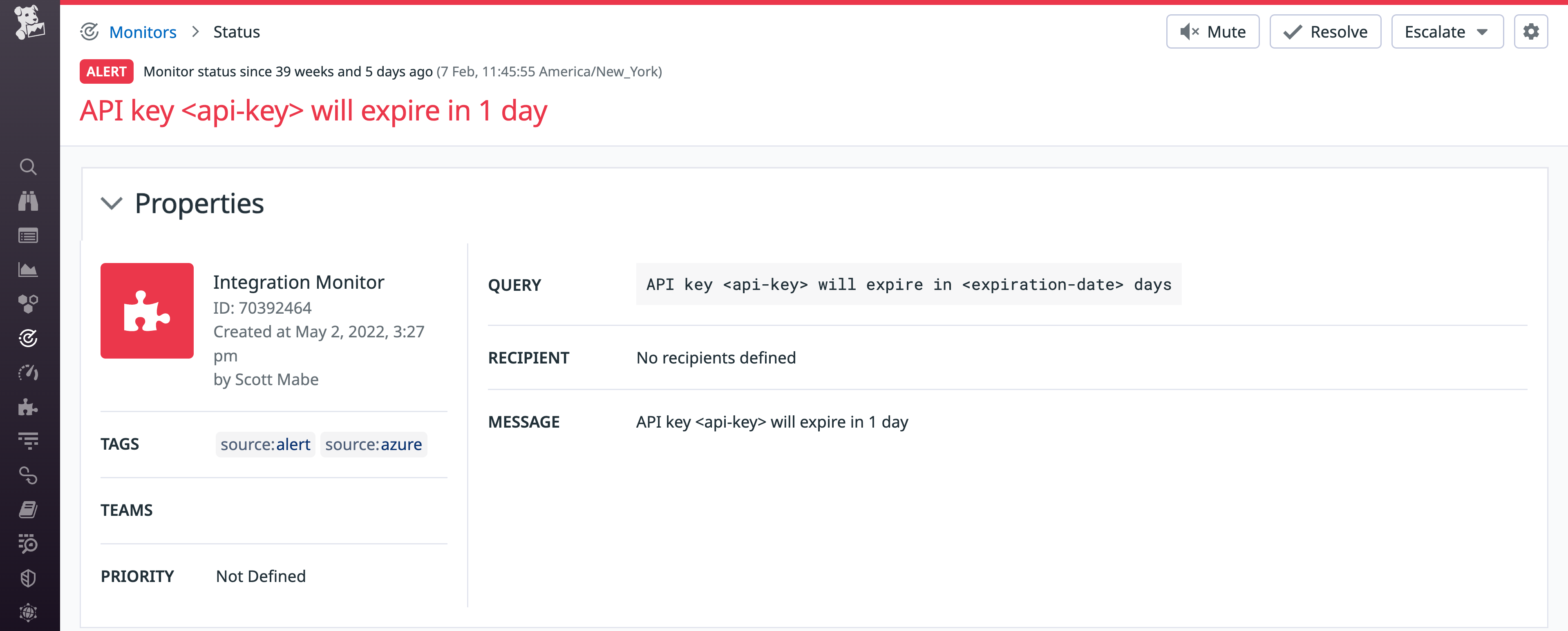 Create Datadog alerts on Azure Key Vault expiration events