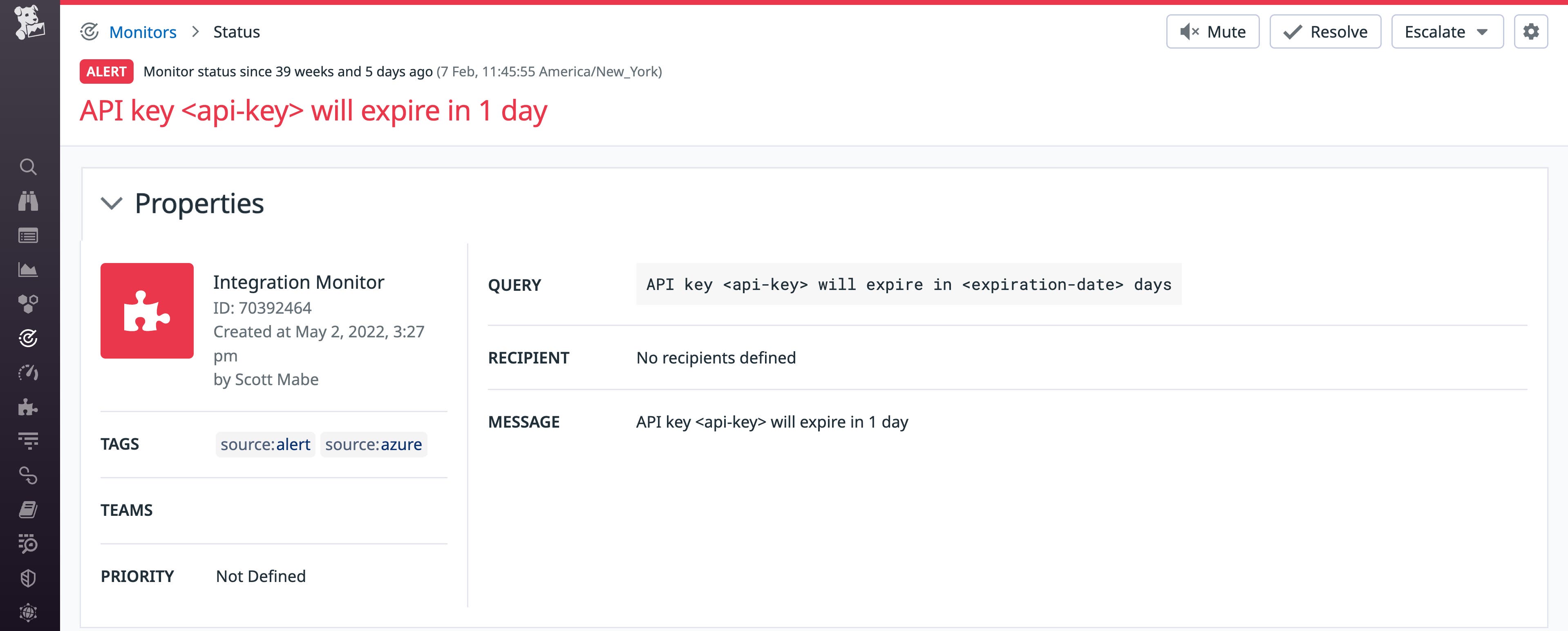 Create Datadog alerts on Azure Key Vault expiration events Create Datadog alerts on Azure Key Vault expiration events