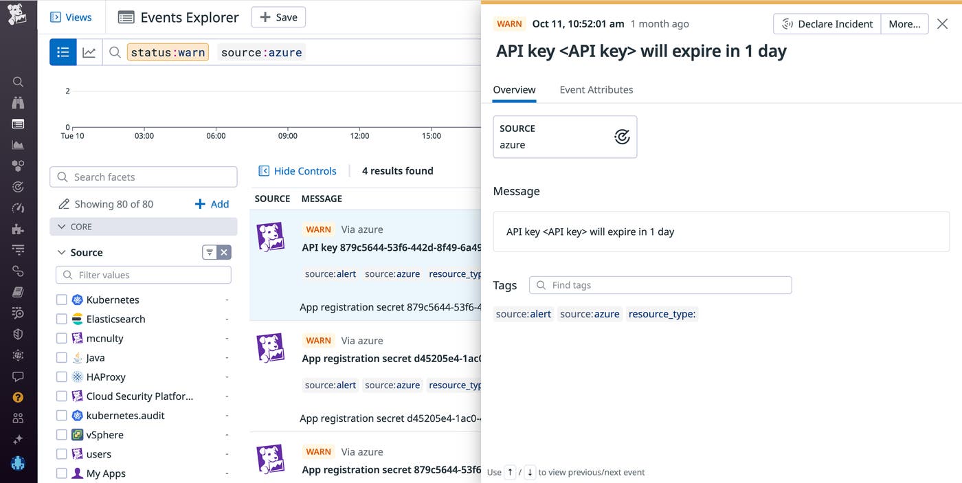 View expiration events in the Datadog Events Explorer View expiration events in the Datadog Events Explorer