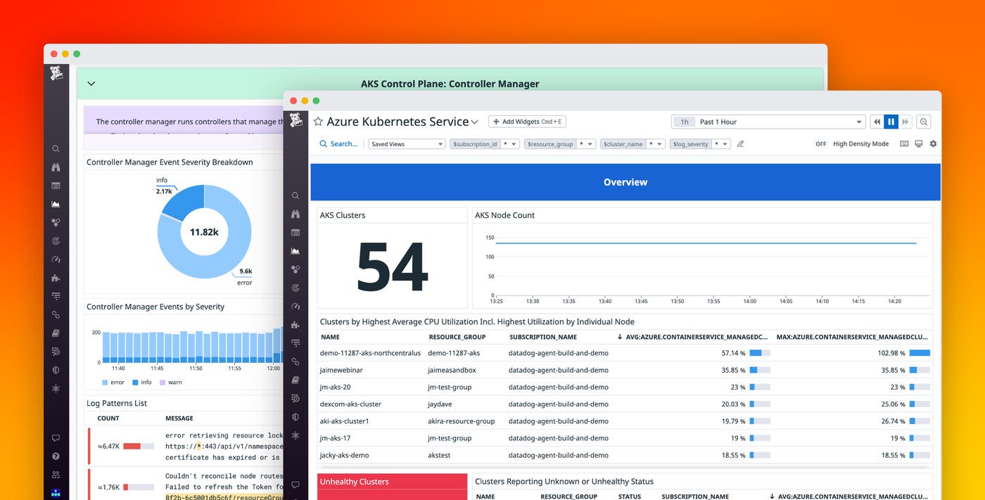 Get immediate visibility into Azure Kubernetes Service with Datadog's powerful AKS dashboard Get immediate visibility into Azure Kubernetes Service with Datadog's powerful AKS dashboard