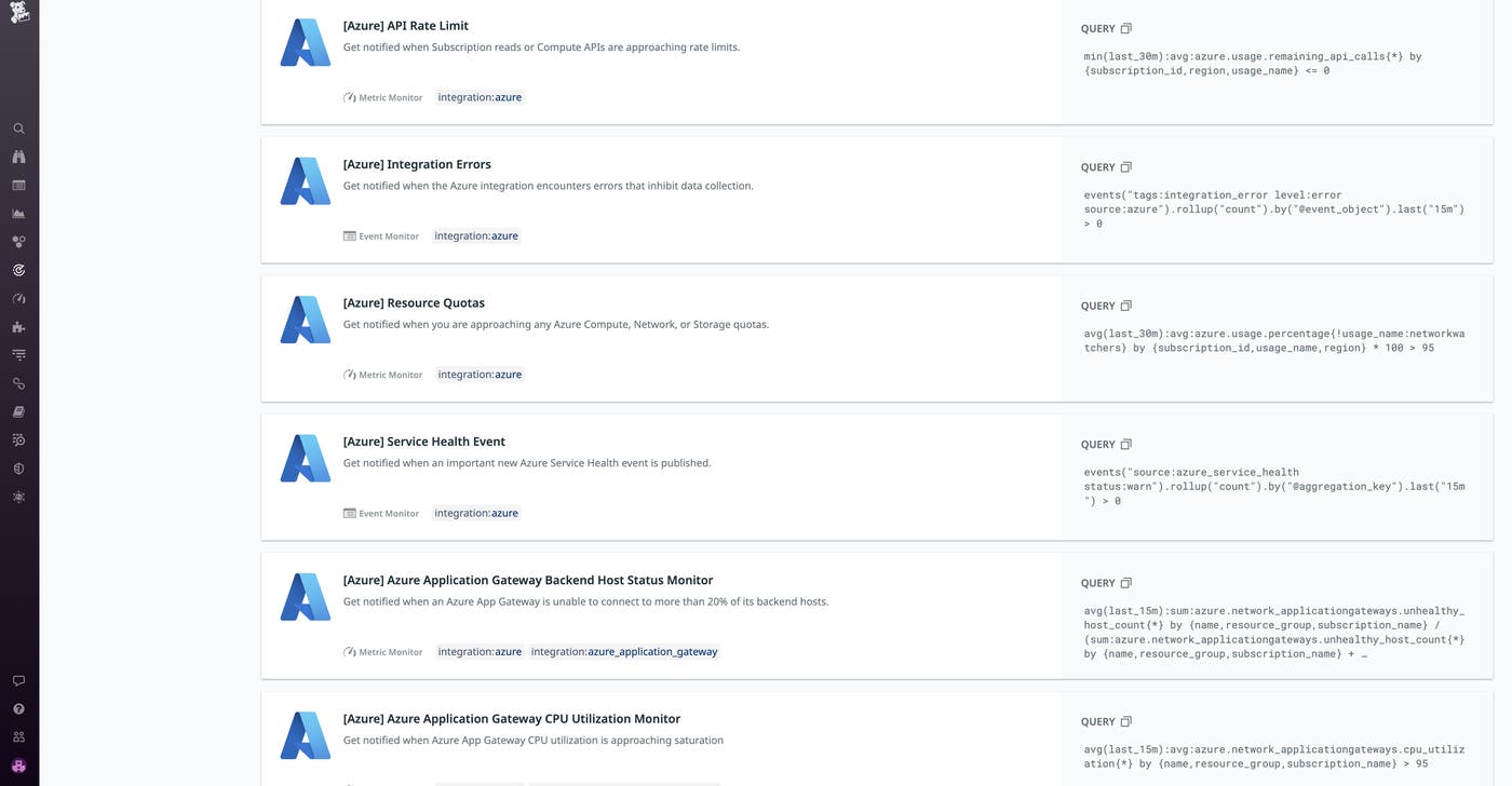 Search Datadog Library for Azure Recommended Monitors Search Datadog Library for Azure Recommended Monitors