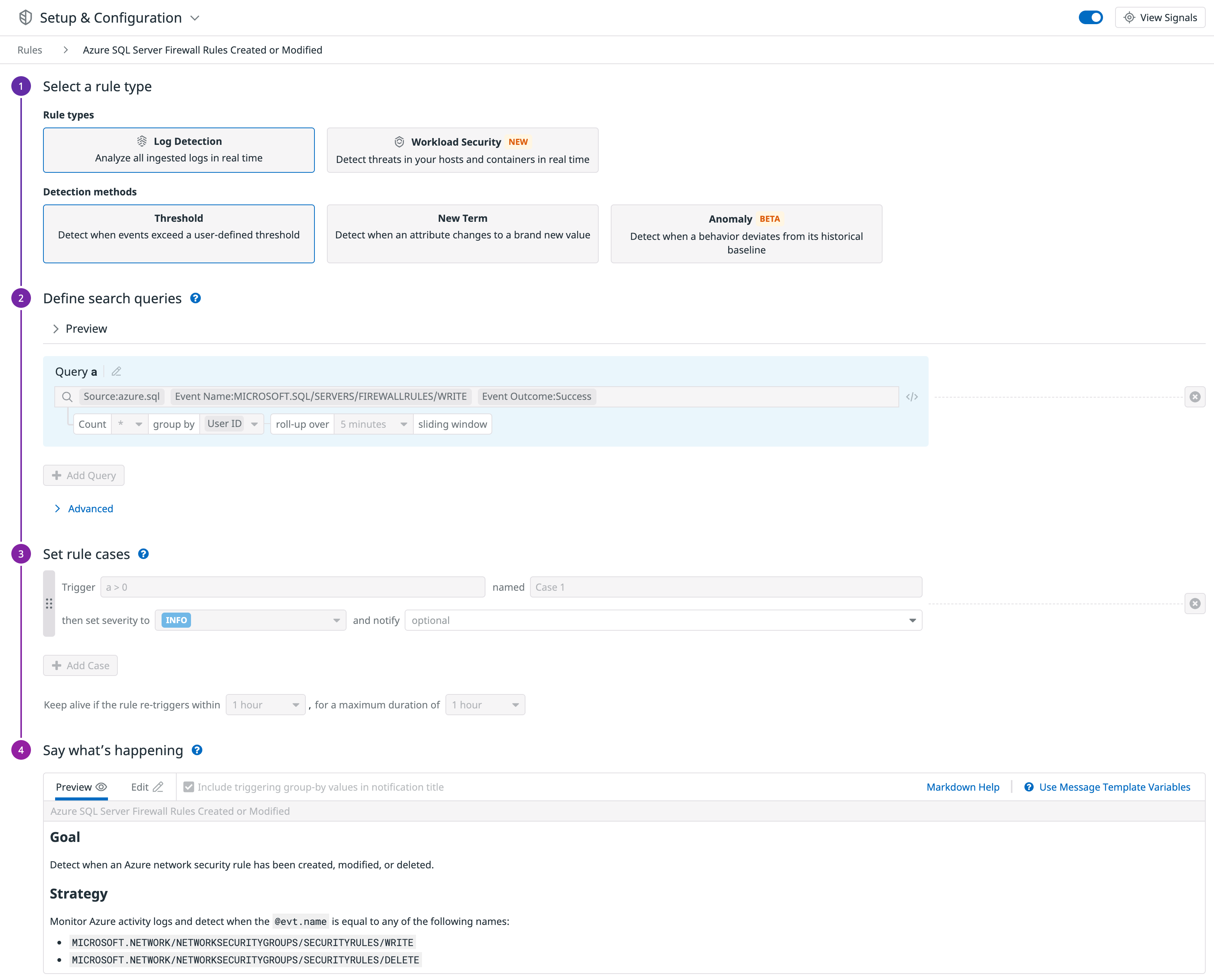 Azure SQL Database security rule
