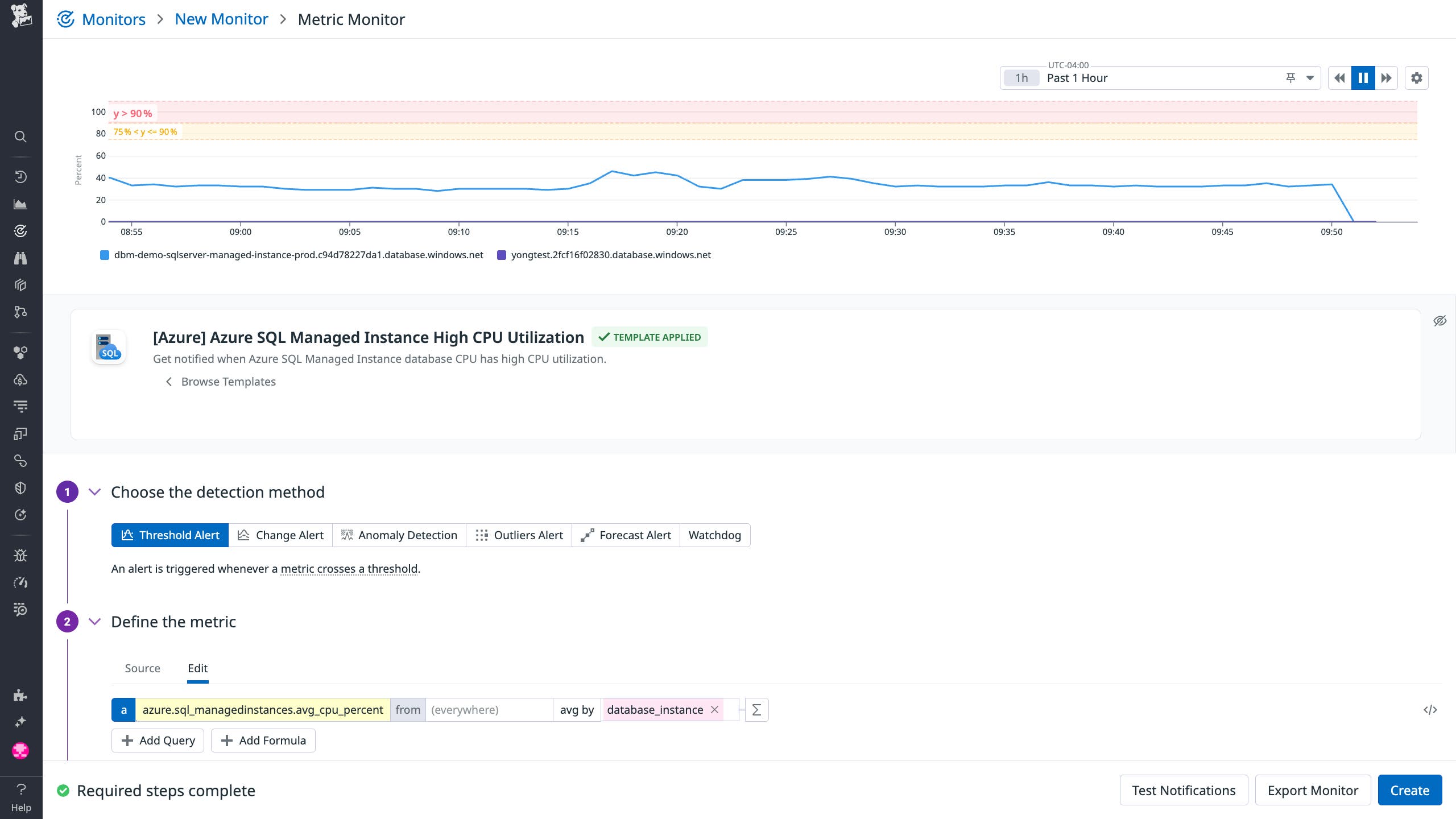 The out-of-the-box monitor tracks high CPU utilization in SQL Managed Instances. The out-of-the-box monitor tracks high CPU utilization in SQL Managed Instances.