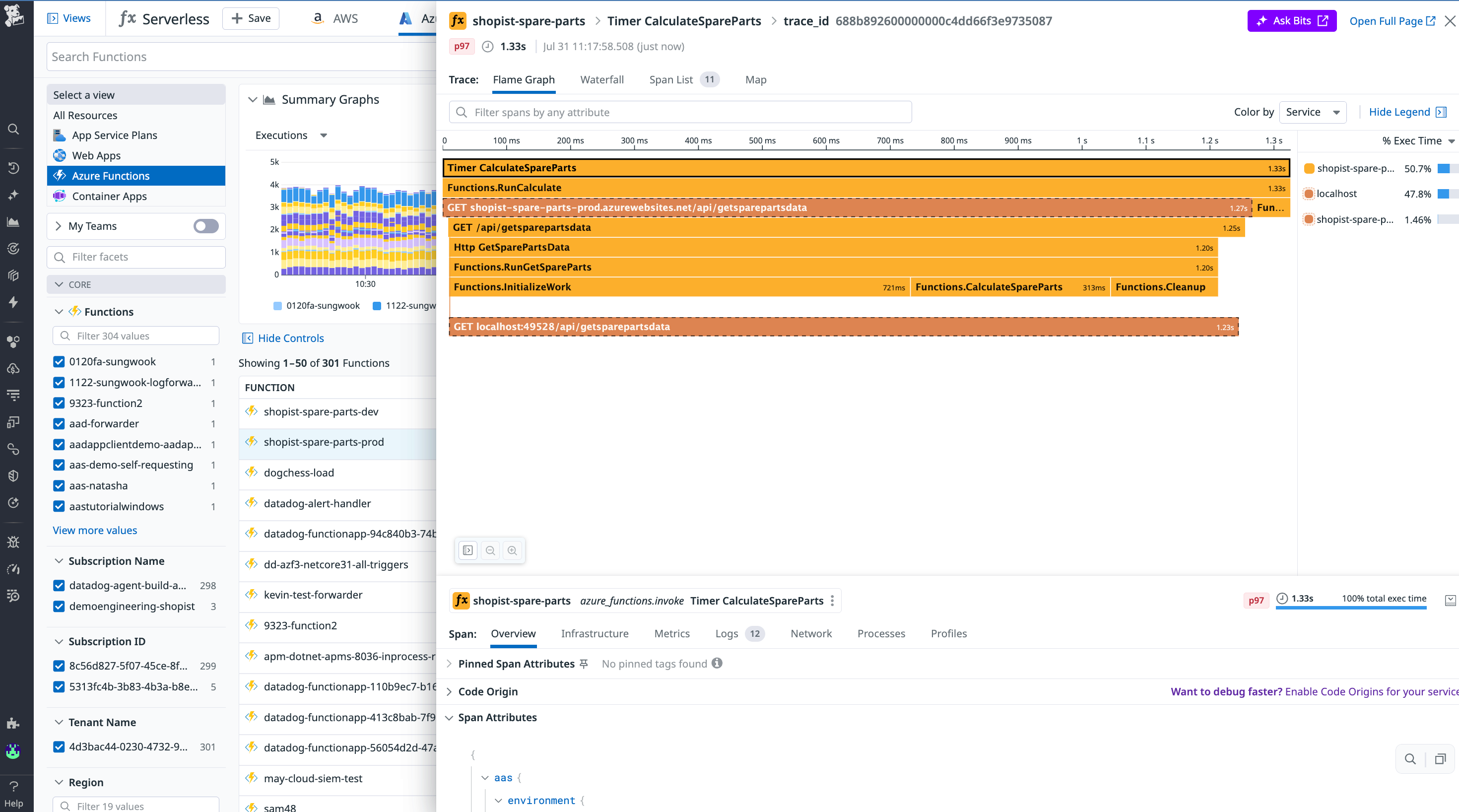 Screenshot of Azure end-to-end tracing