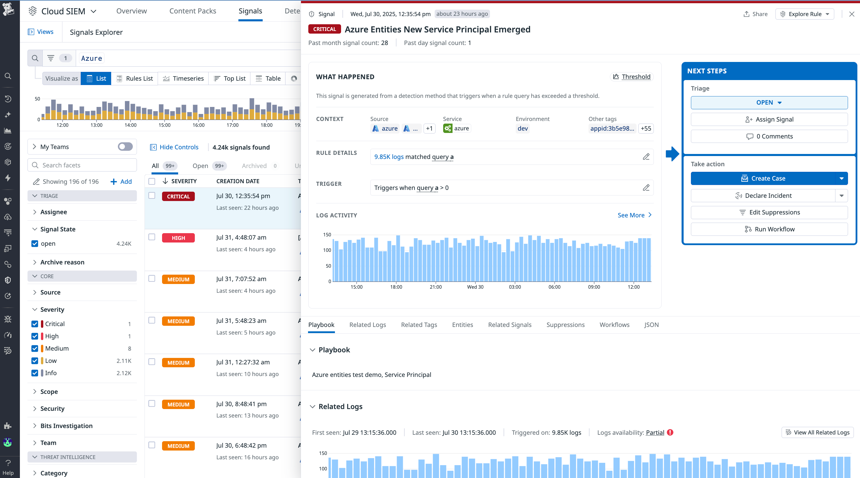 Screenshot of Azure Cloud SIEM