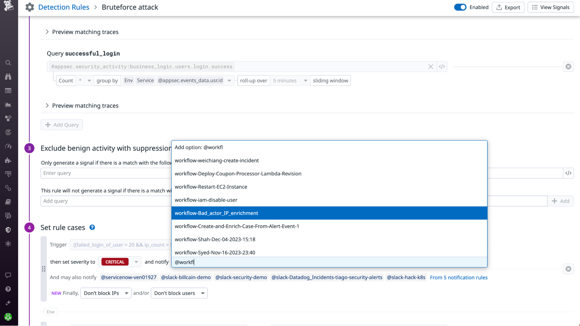 Configuring a Cloud SIEM detection rule to trigger a workflow automatically