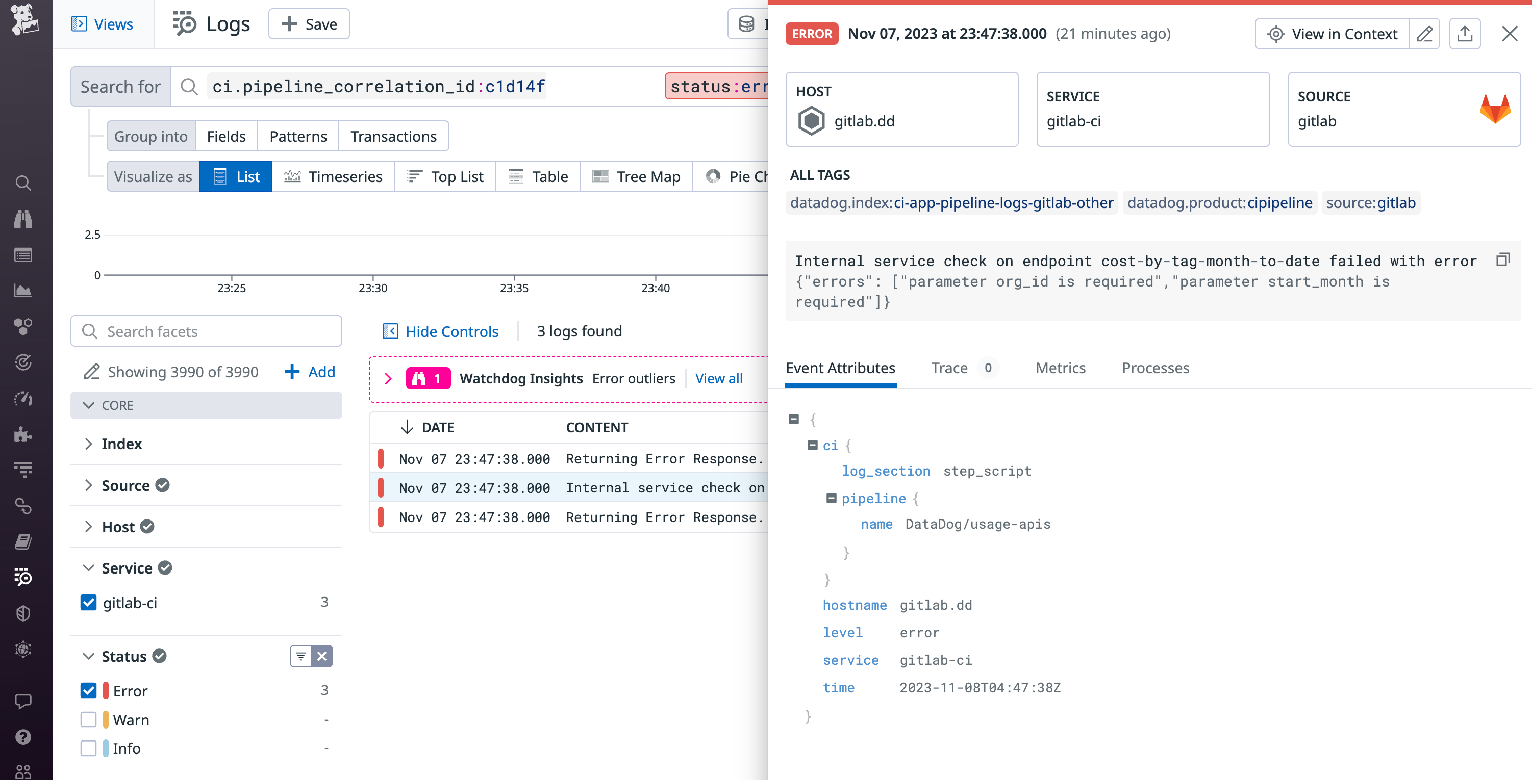 Error logs can give you deeper context into the source of failures occurring in your pipeline.