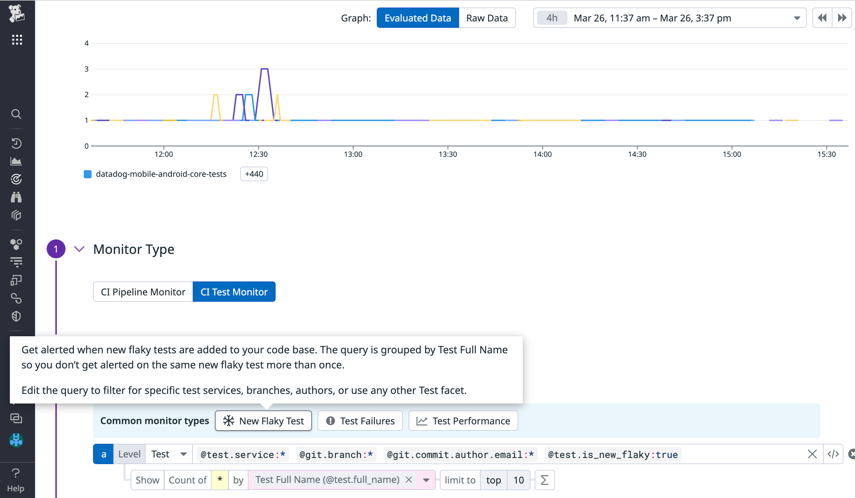 Automatically detect new flaky tests with Datadog's OOTB CI test monitors.