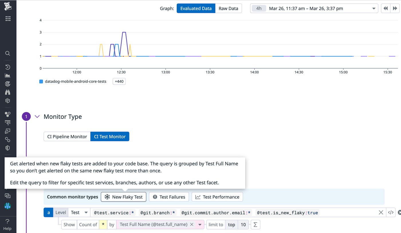 Automatically detect new flaky tests with Datadog's OOTB CI test monitors. Automatically detect new flaky tests with Datadog's OOTB CI test monitors.