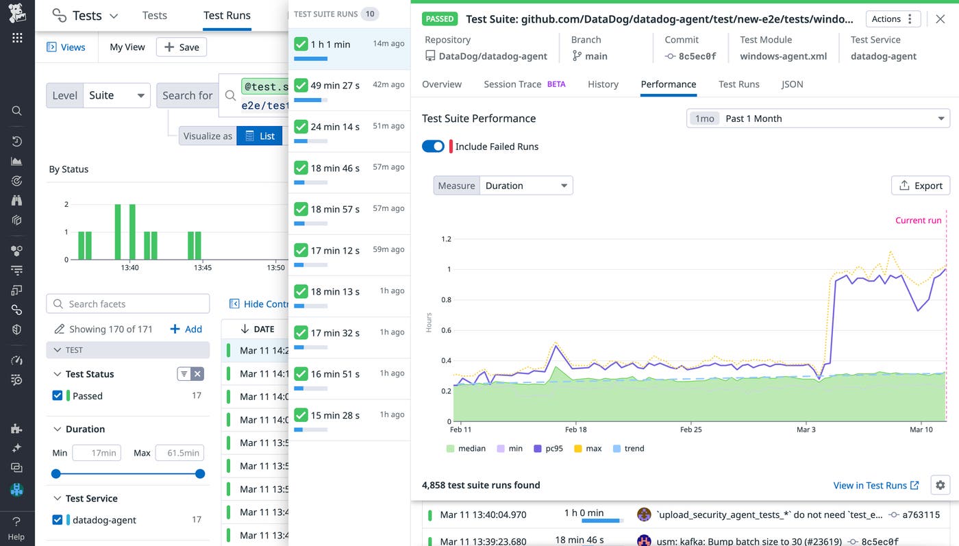 Use the performance tab to identify when slowdowns were introduced. Use the performance tab to identify when slowdowns were introduced.