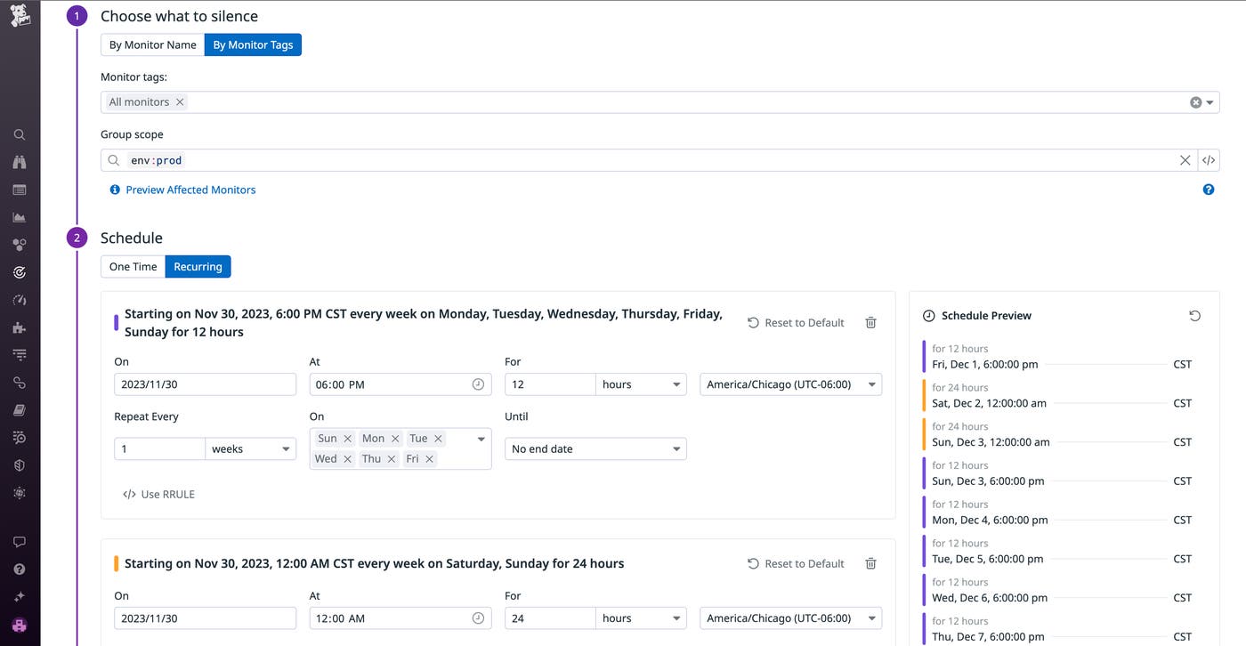 Scheduling downtimes in the Datadog application Scheduling downtimes in the Datadog application