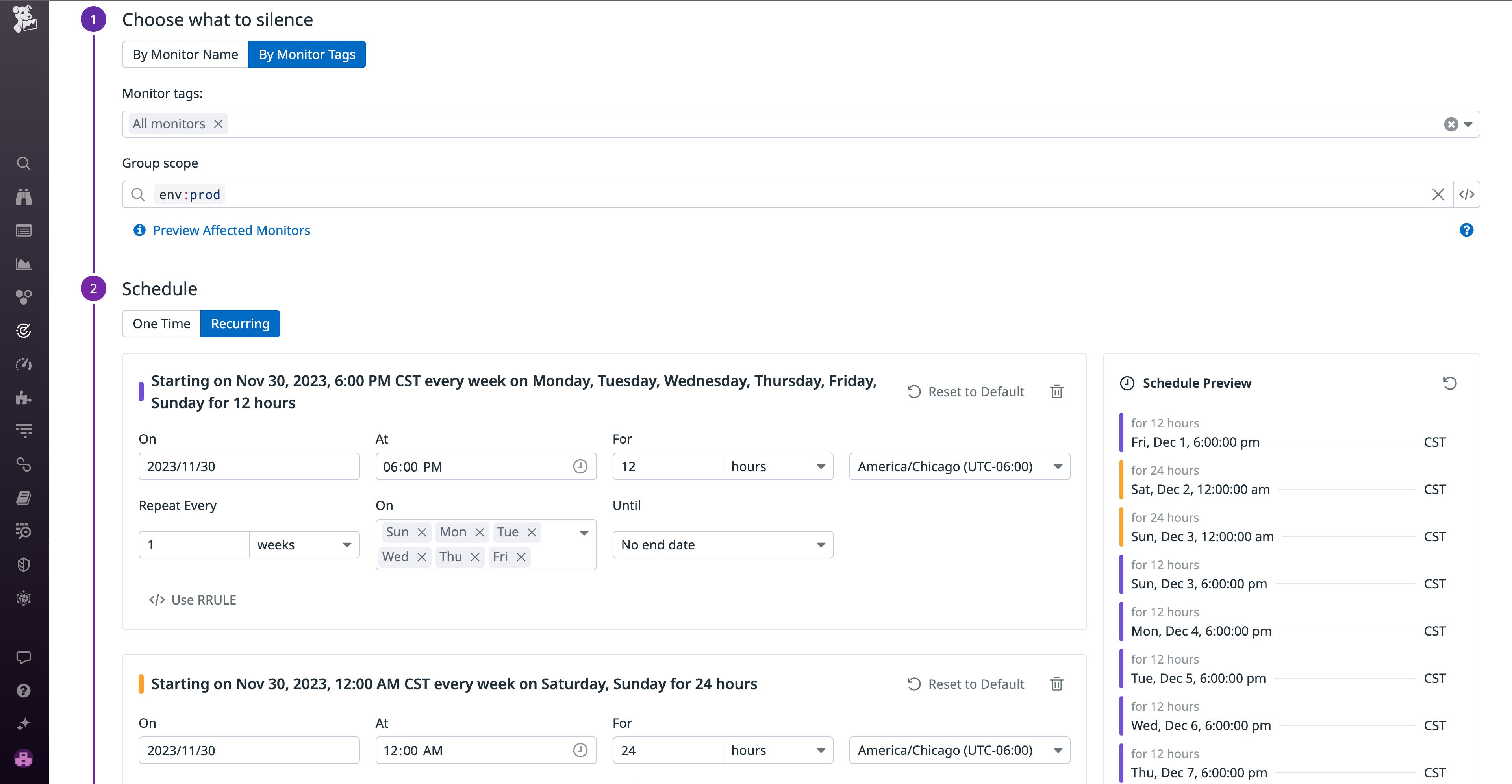 Scheduling downtimes in the Datadog application Scheduling downtimes in the Datadog application