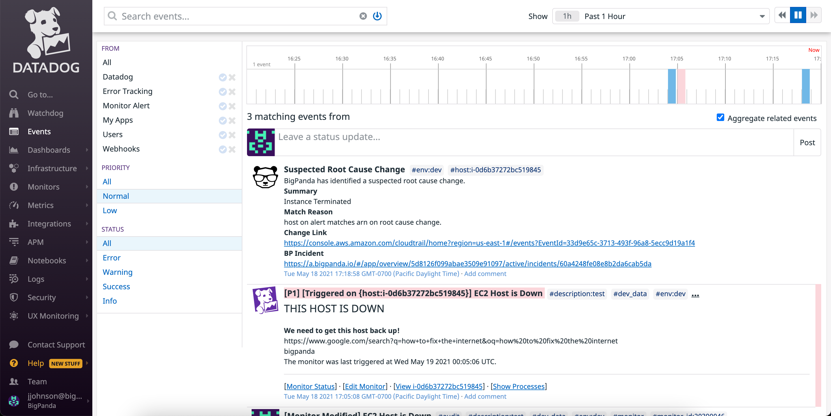 BigPanda events in Datadog