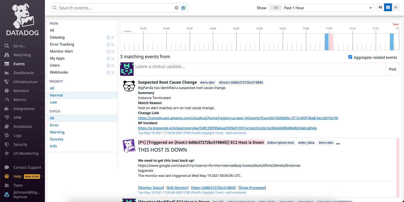BigPanda events in Datadog BigPanda events in Datadog