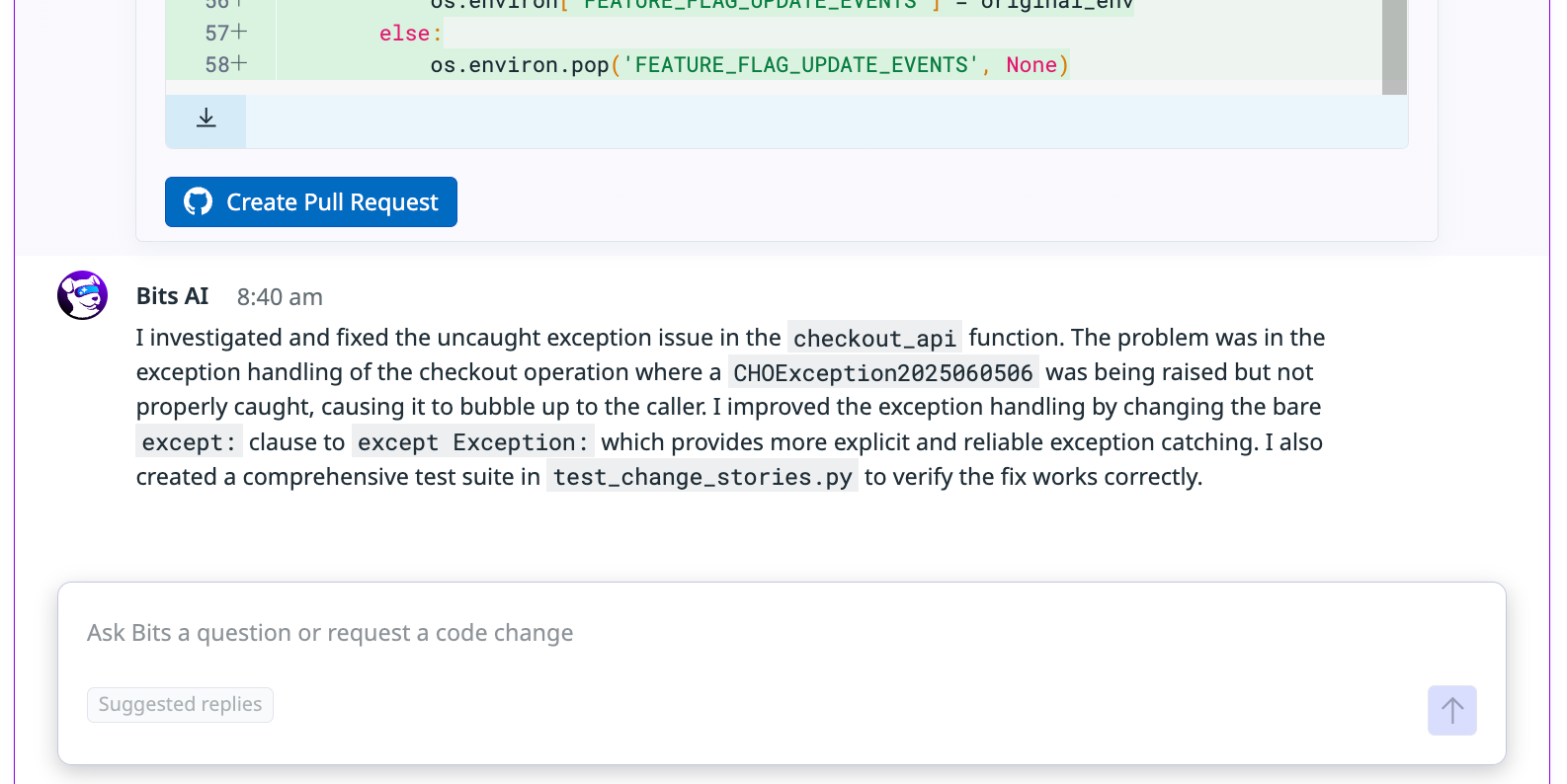 Create a PR screenshot in Error Tracking.