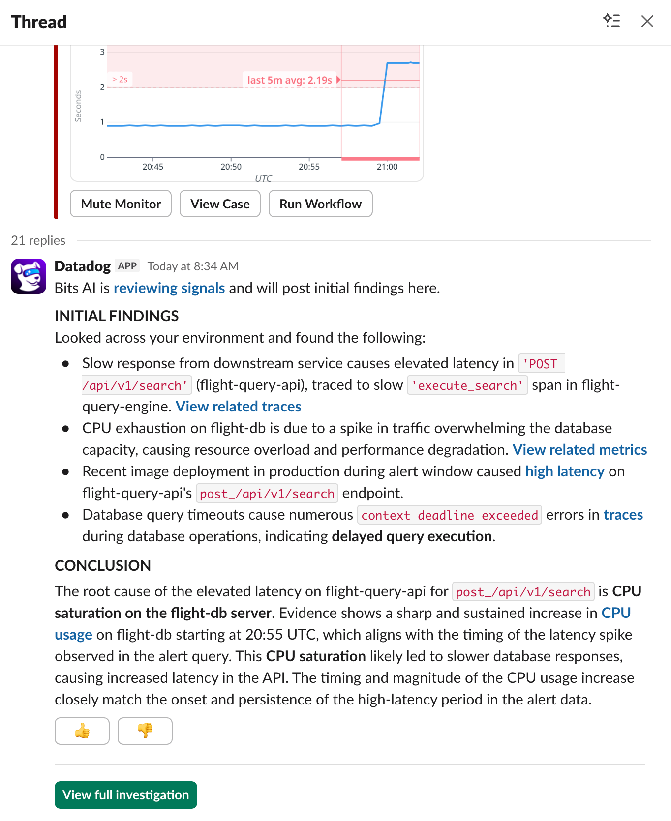 Slack message from Bits AI SRE