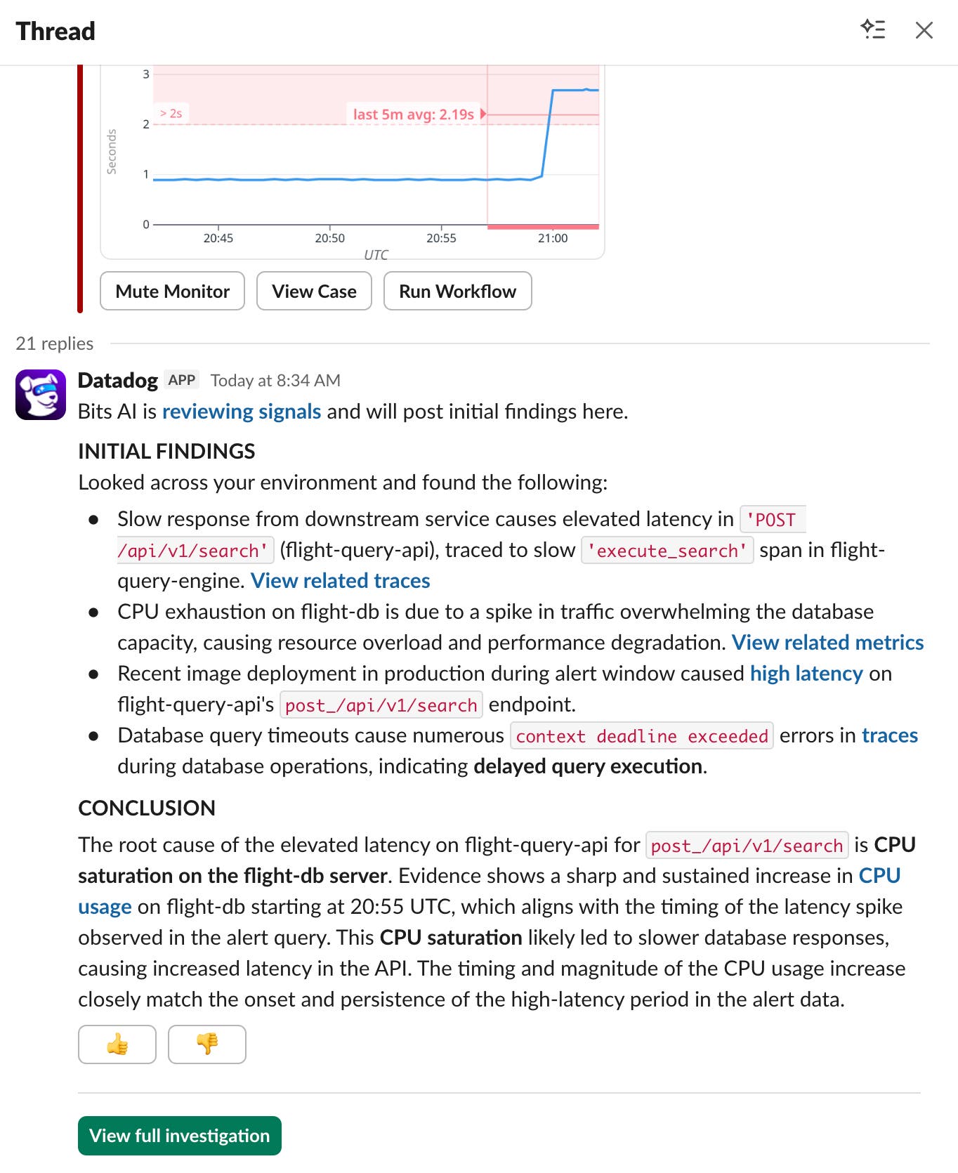 Slack message from Bits AI SRE Slack message from Bits AI SRE
