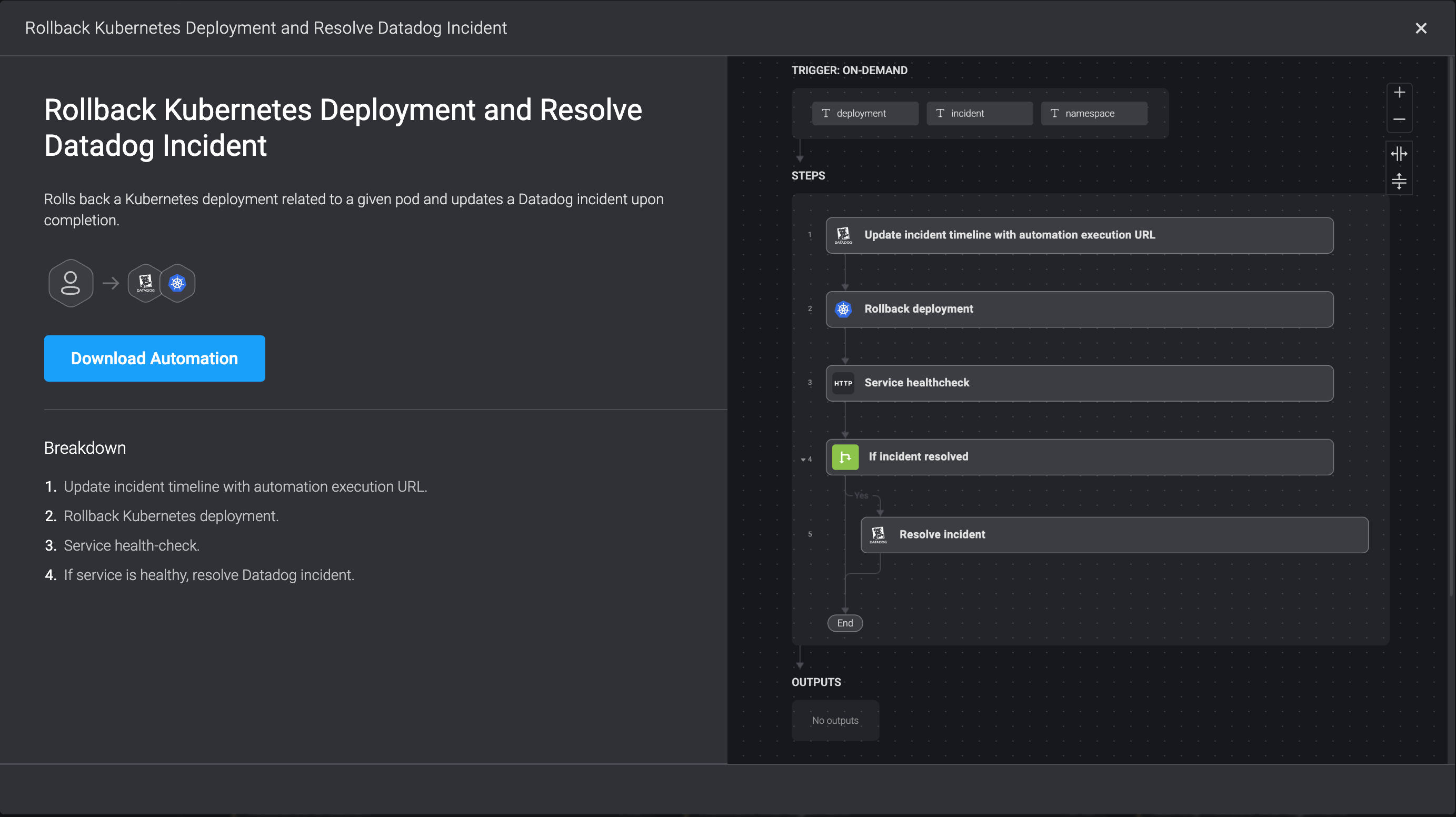 Set up Blink automation to rollback a deployment when a Datadog alert triggers