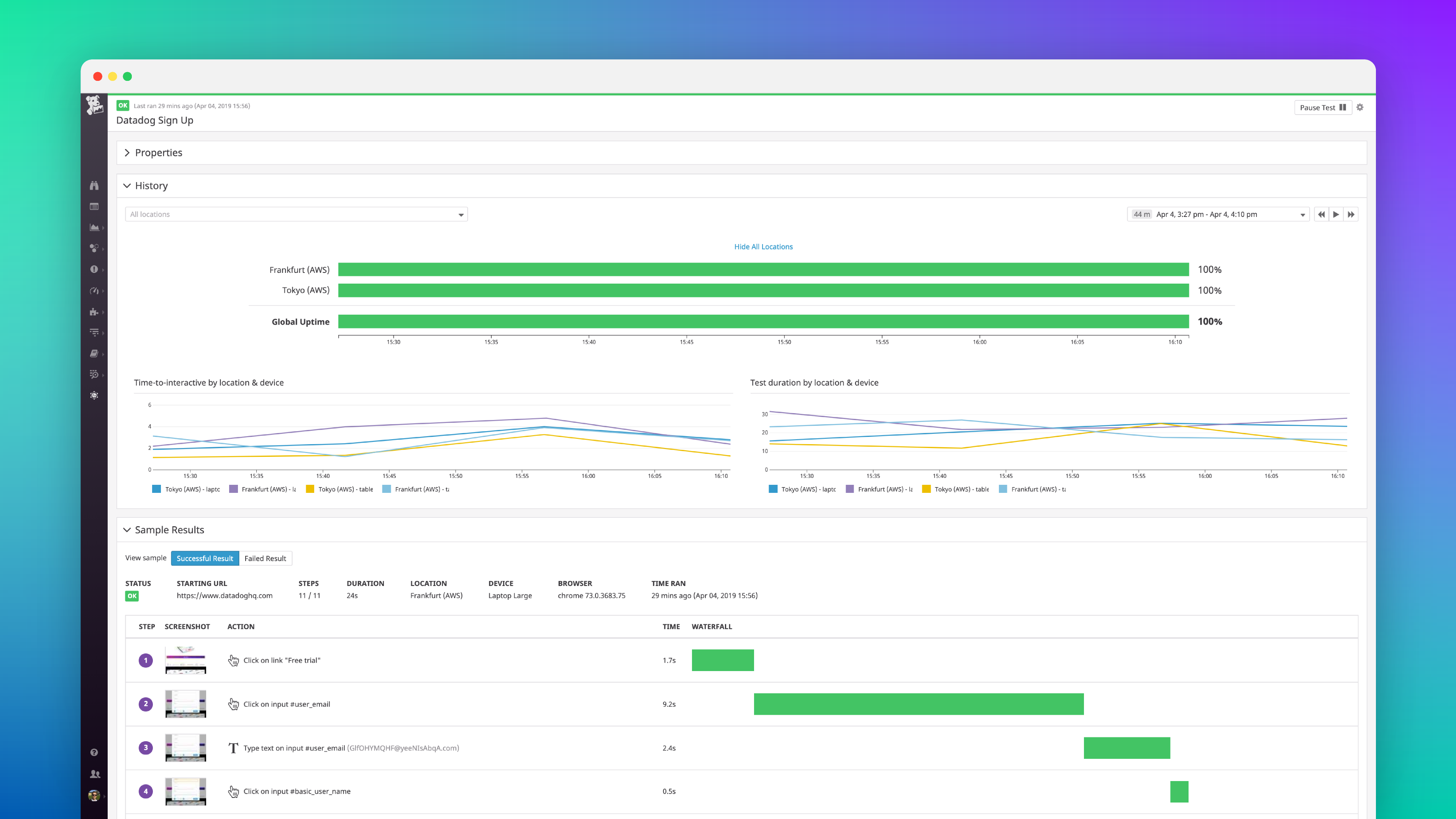 User experience monitoring with Datadog Synthetic browser tests