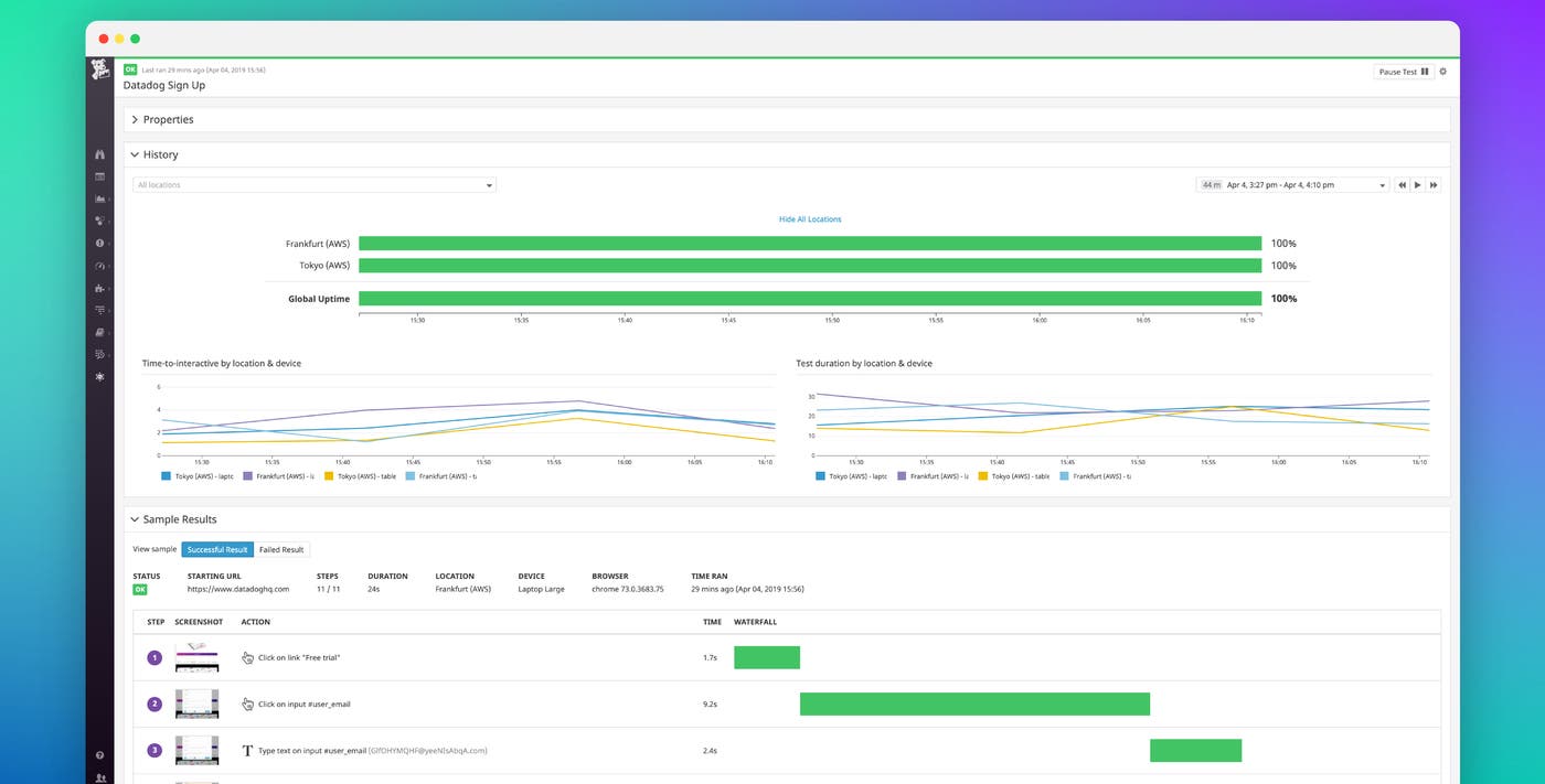 User experience monitoring with Datadog Synthetic browser tests
