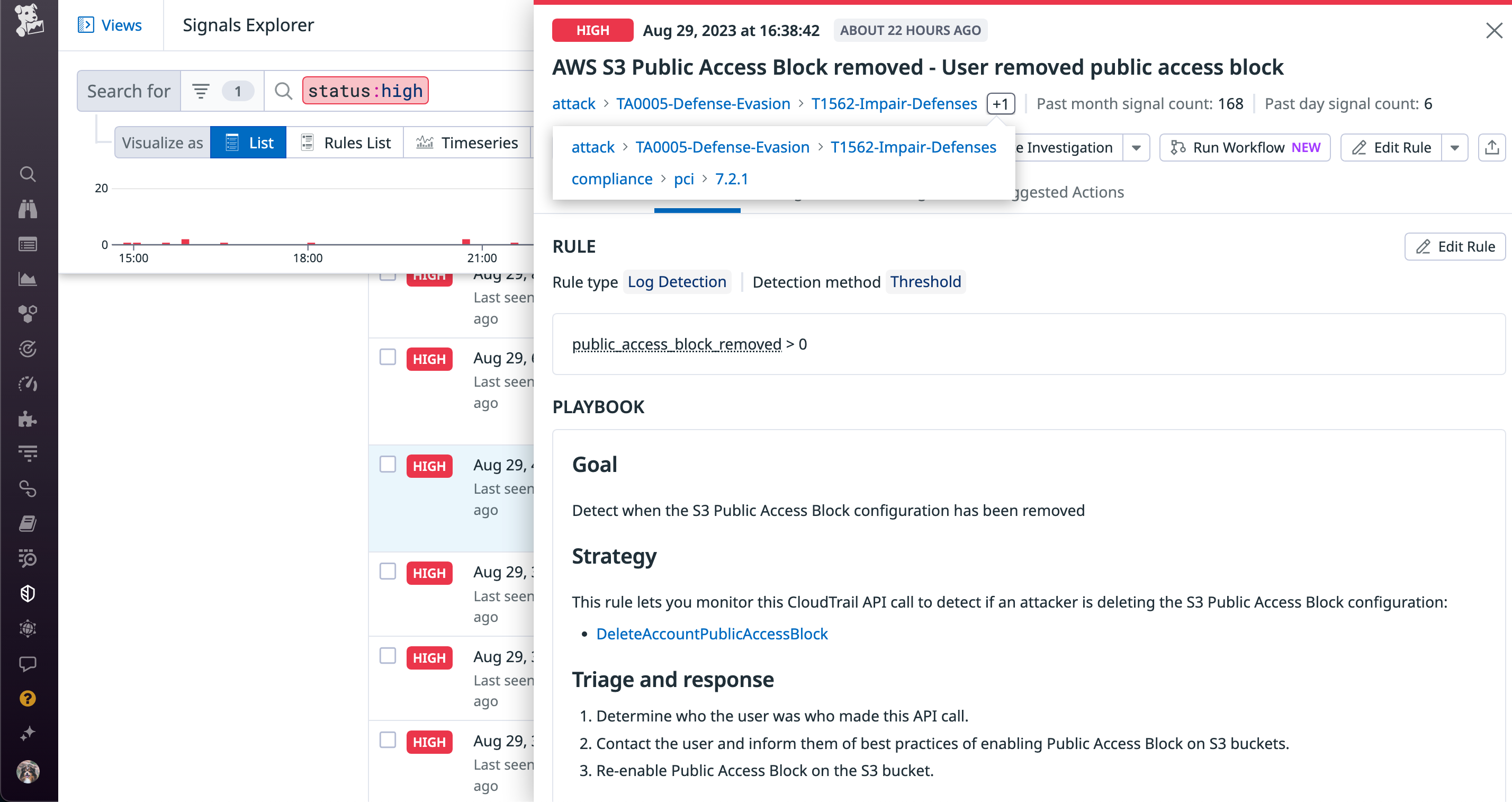 Datadog Security detection rule that's mapped to the MITRE framework