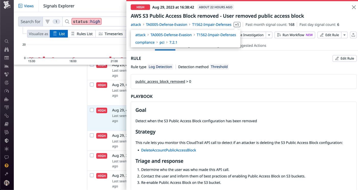 Datadog Security detection rule that's mapped to the MITRE framework Datadog Security detection rule that's mapped to the MITRE framework