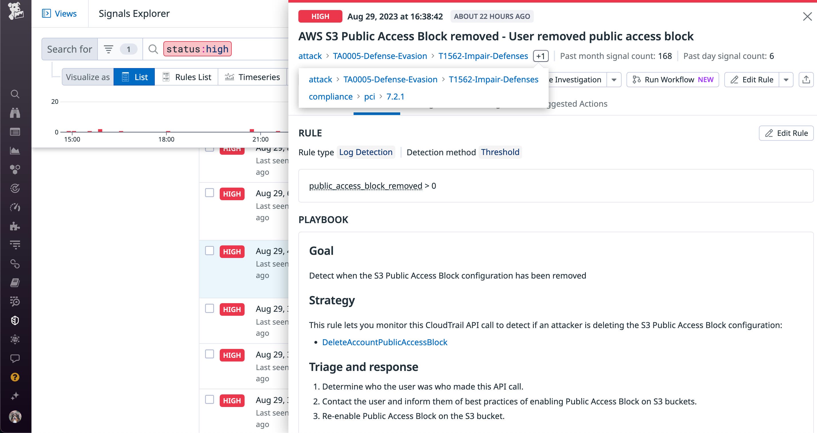 Datadog Security detection rule that's mapped to the MITRE framework Datadog Security detection rule that's mapped to the MITRE framework