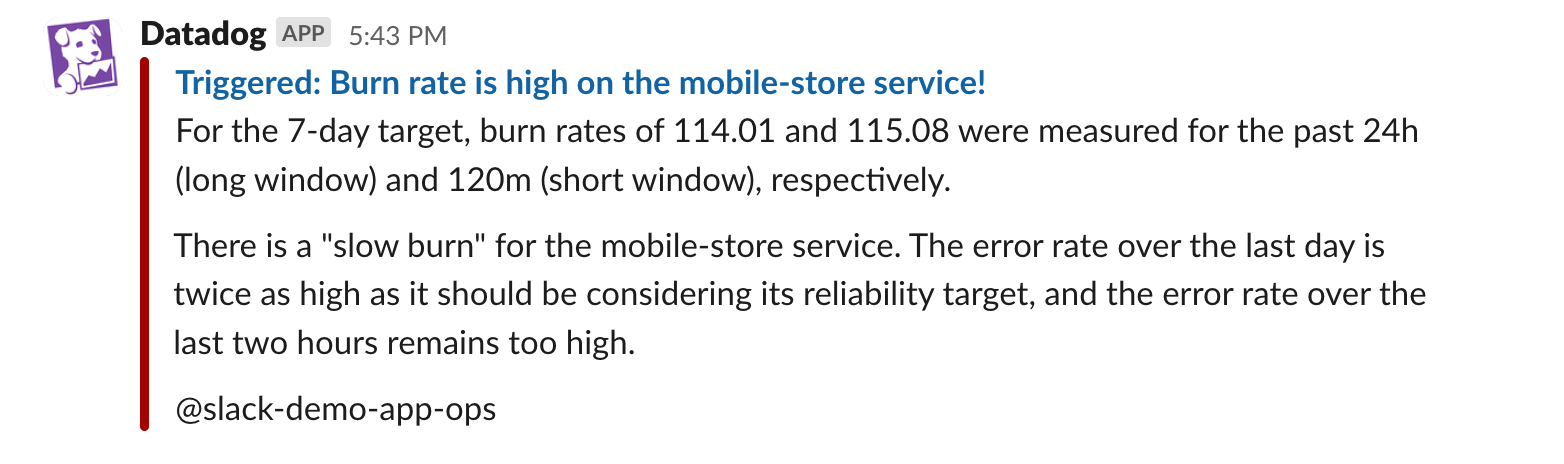 Burn rate alerts are less noisy than error rate alerts.