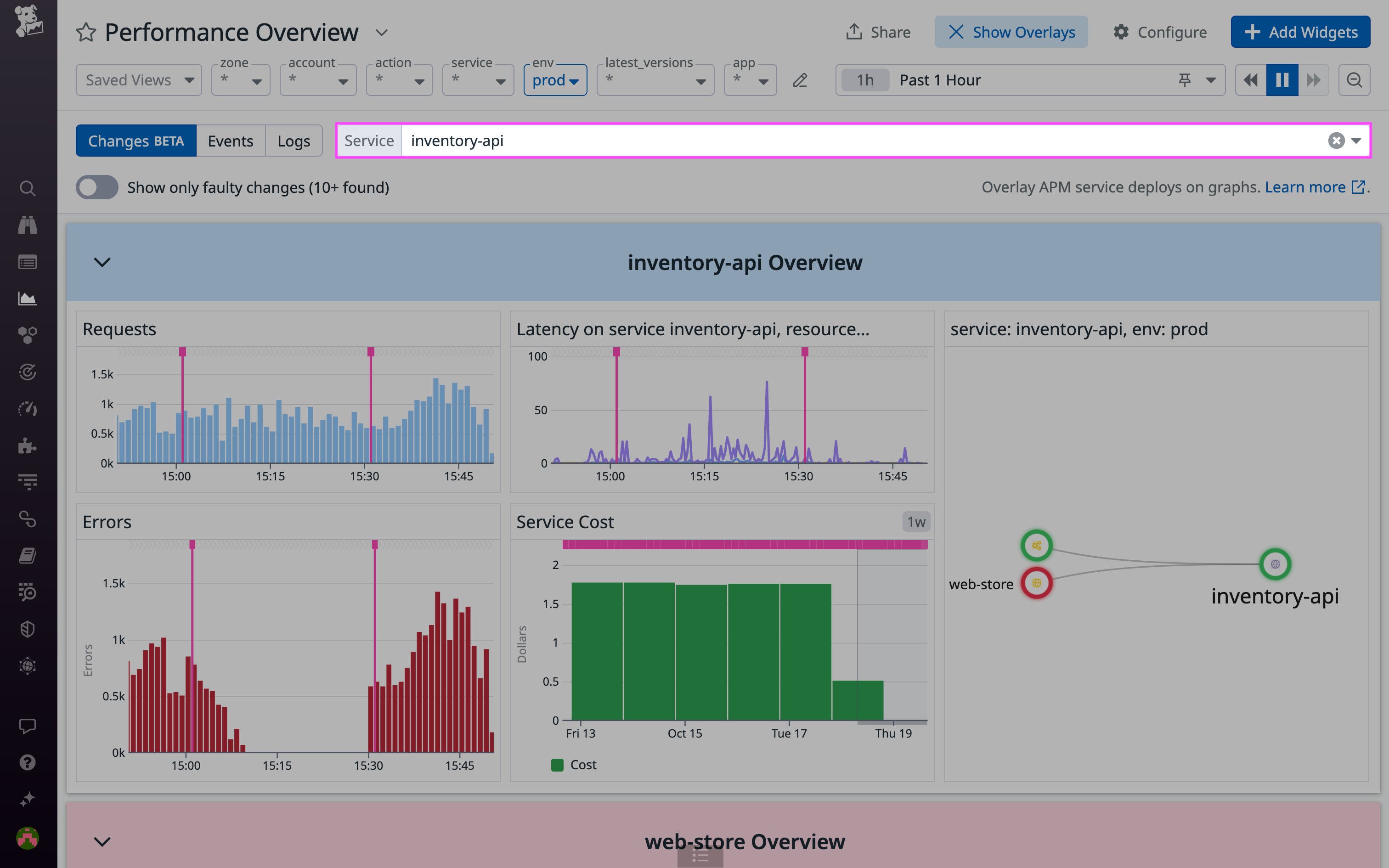 Use the service selector to inspect deployments to specific services. Use the service selector to inspect deployments to specific services.