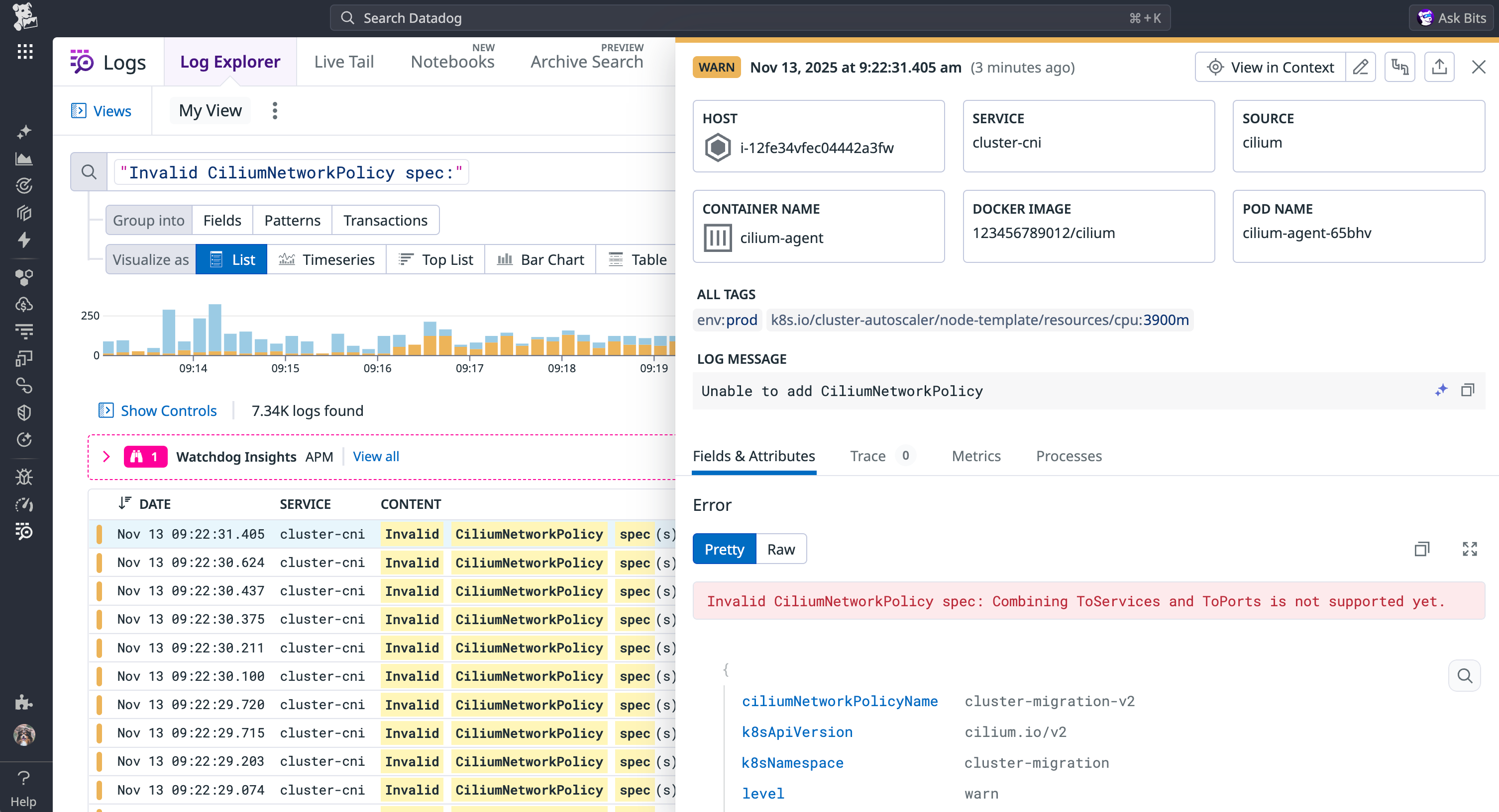 A screenshot showing a Cilium agent log