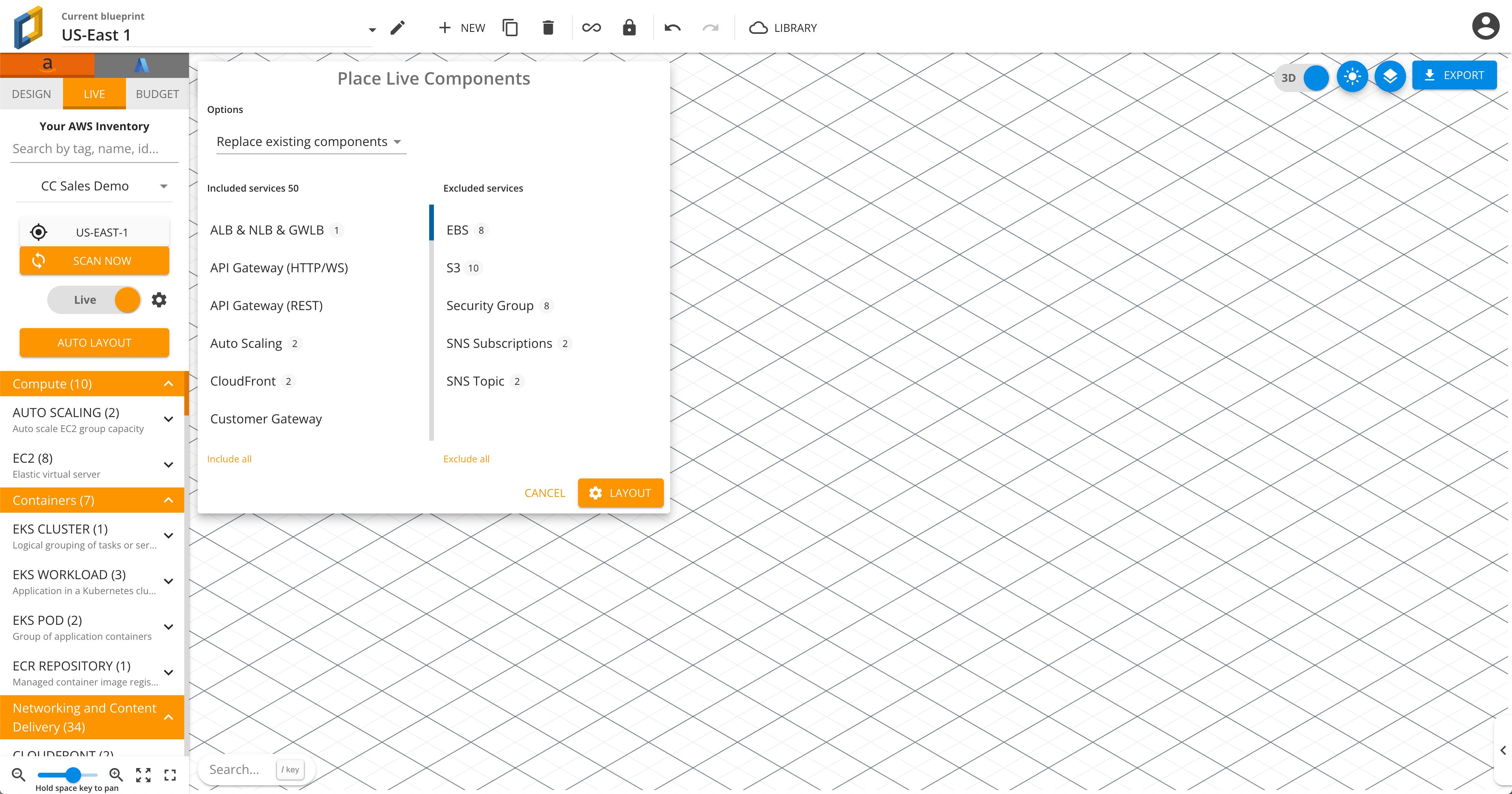 Auto-populate a cloud infrastructure diagram with Cloudcraft's automatic scanning of your AWS and Azure resources. Auto-populate a cloud infrastructure diagram with Cloudcraft's automatic scanning of your AWS and Azure resources.