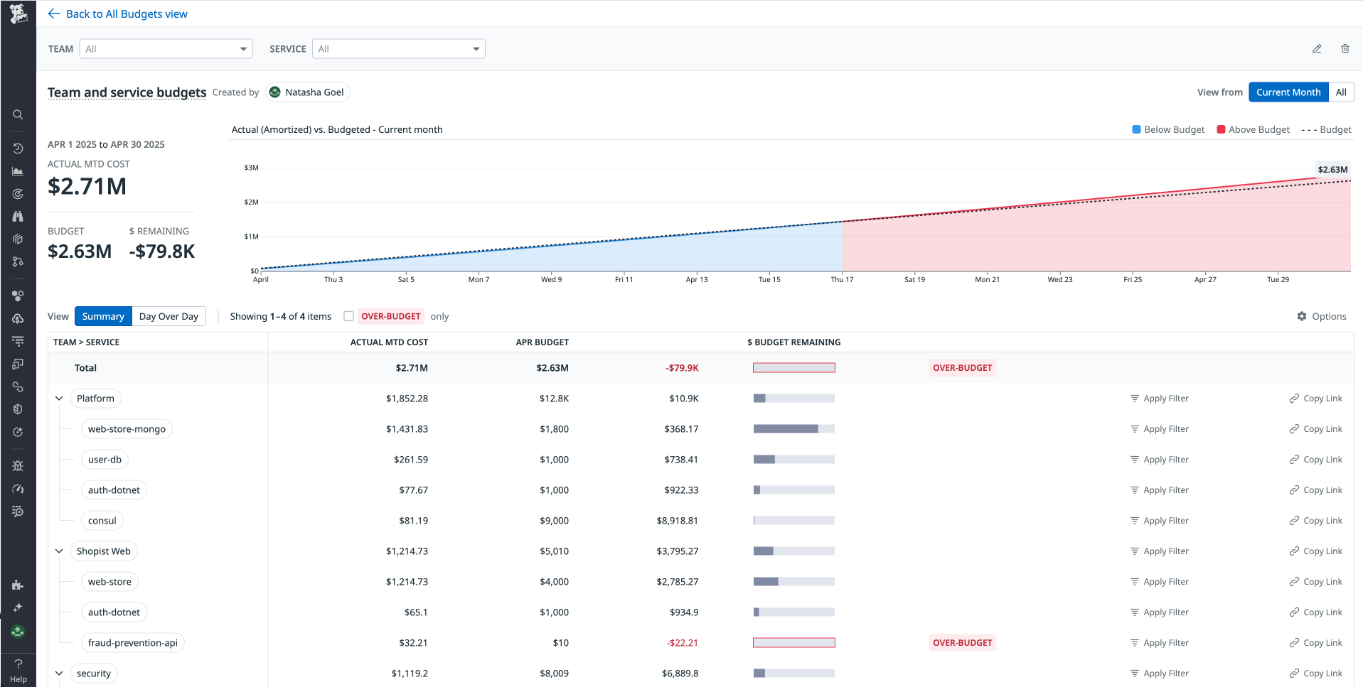 A budget for April 2025.