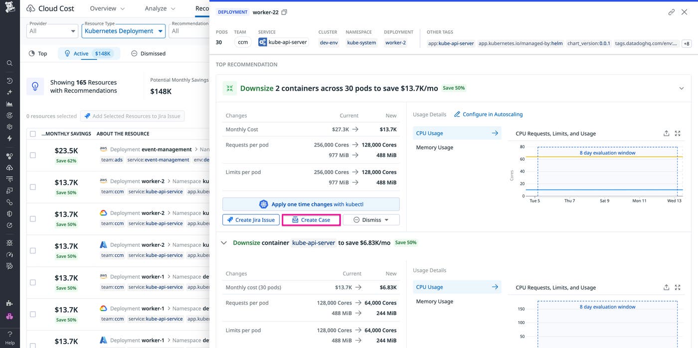 View of a user creating a case from a recommendation's side panel View of a user creating a case from a recommendation's side panel