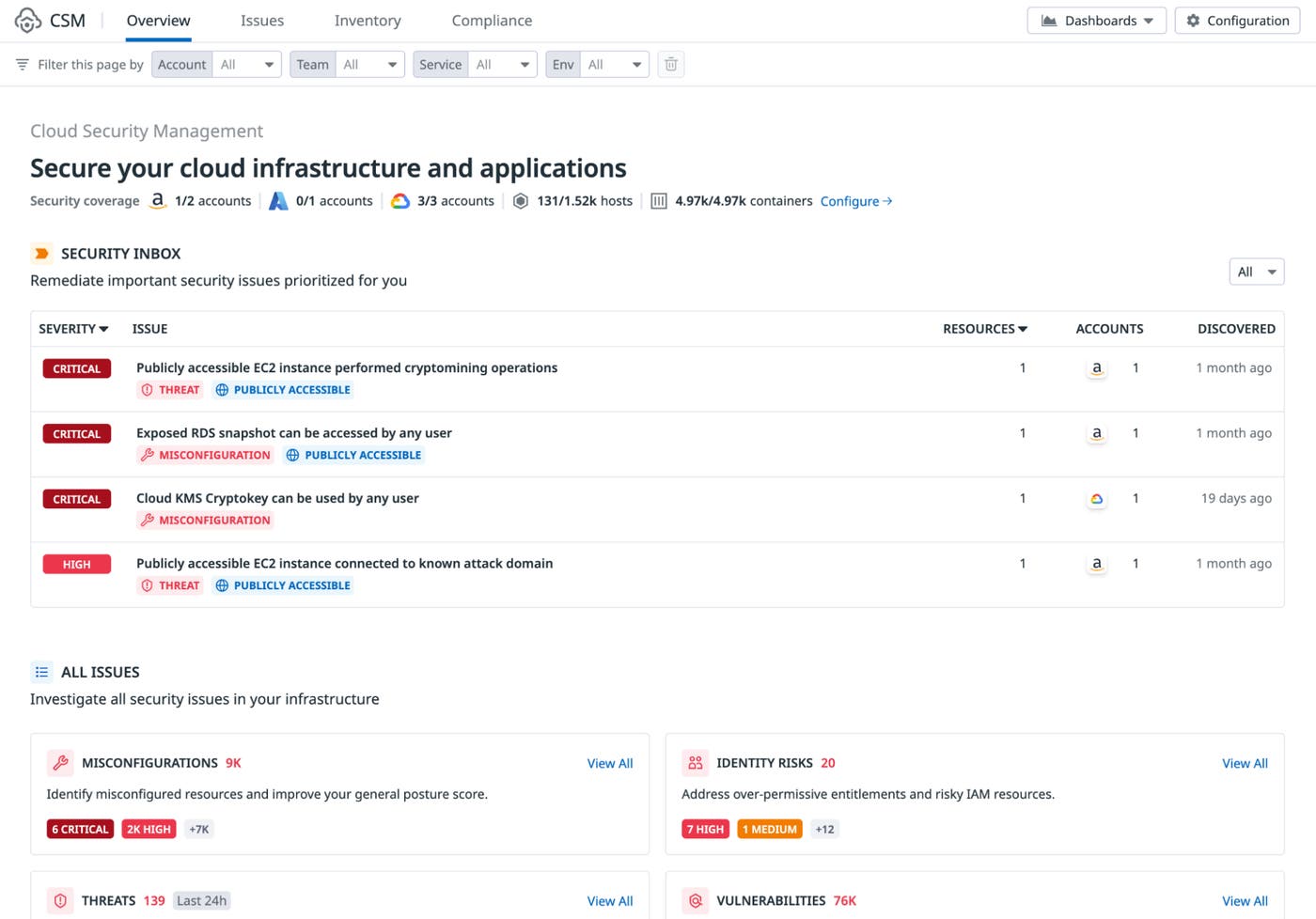 Review security posture with the Cloud Security Overview page. Review security posture with the Cloud Security Overview page.