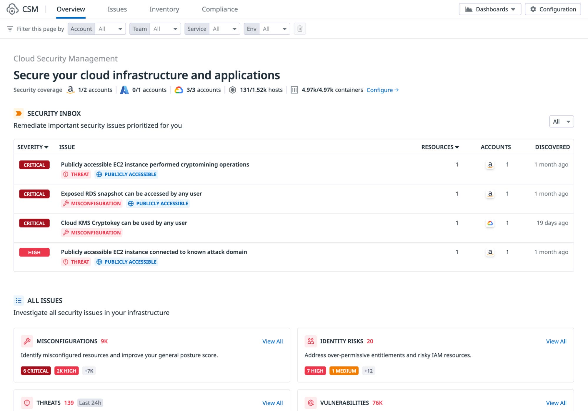 Review security posture with the Cloud Security Overview page. Review security posture with the Cloud Security Overview page.