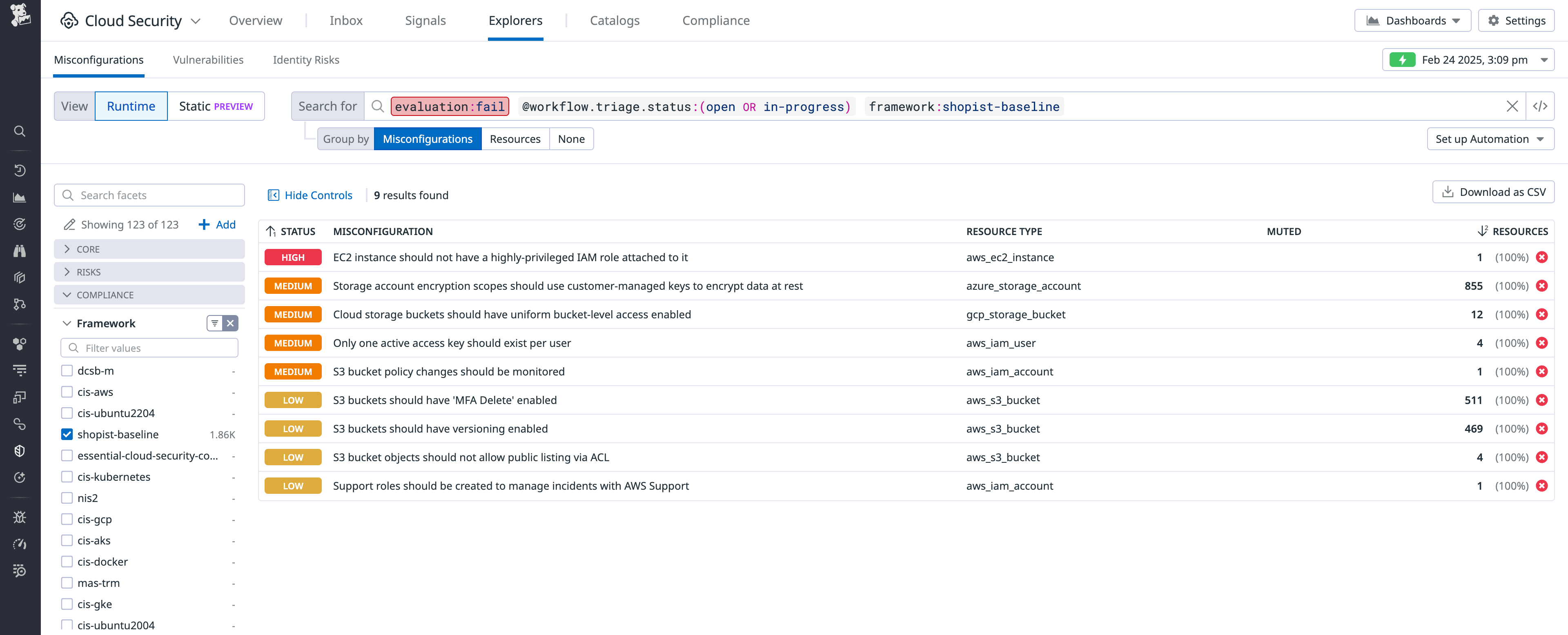 Cloud Security findings against a custom security framework