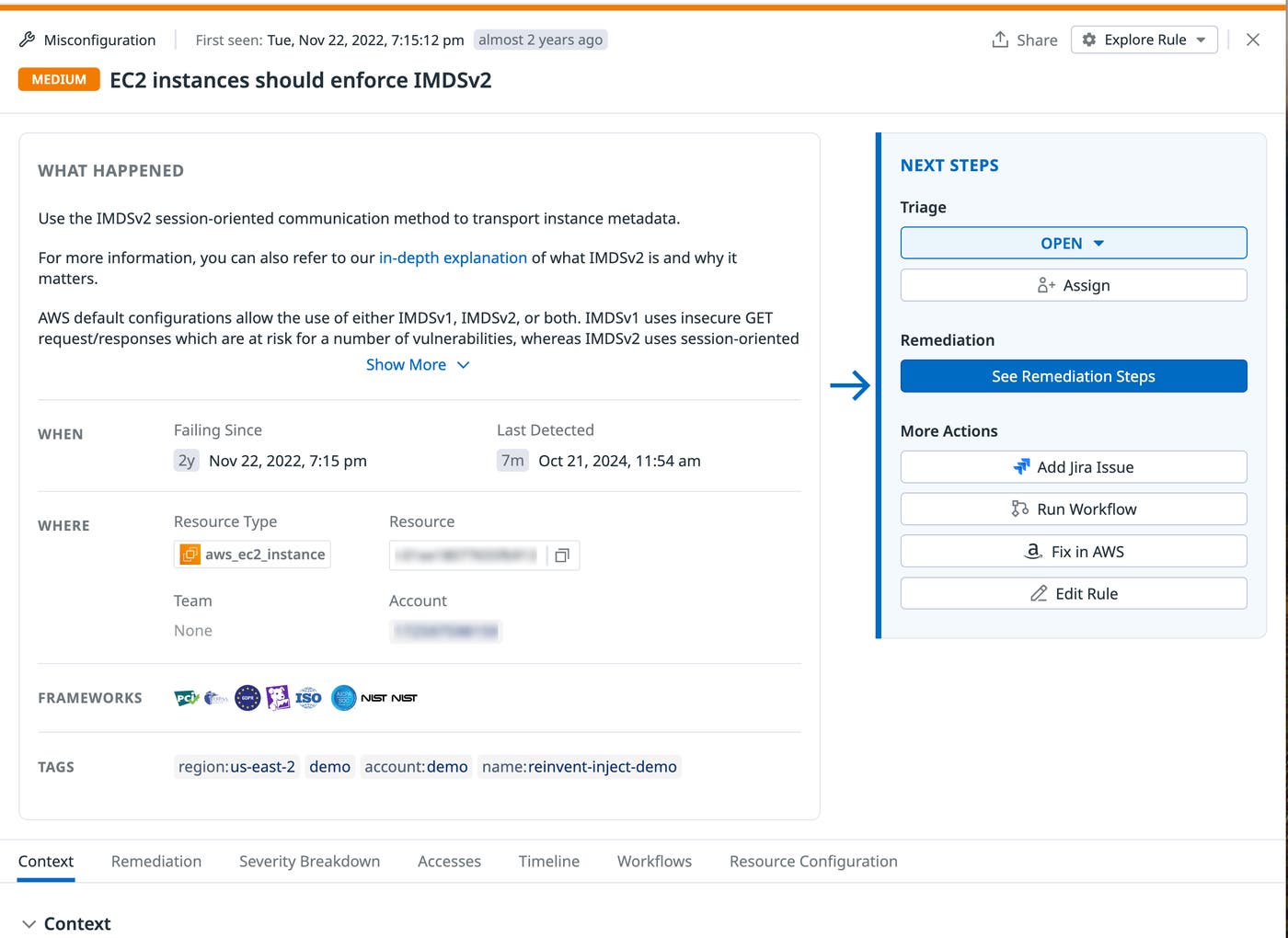 IMDSv1 finding in Datadog Cloud Security IMDSv1 finding in Datadog Cloud Security