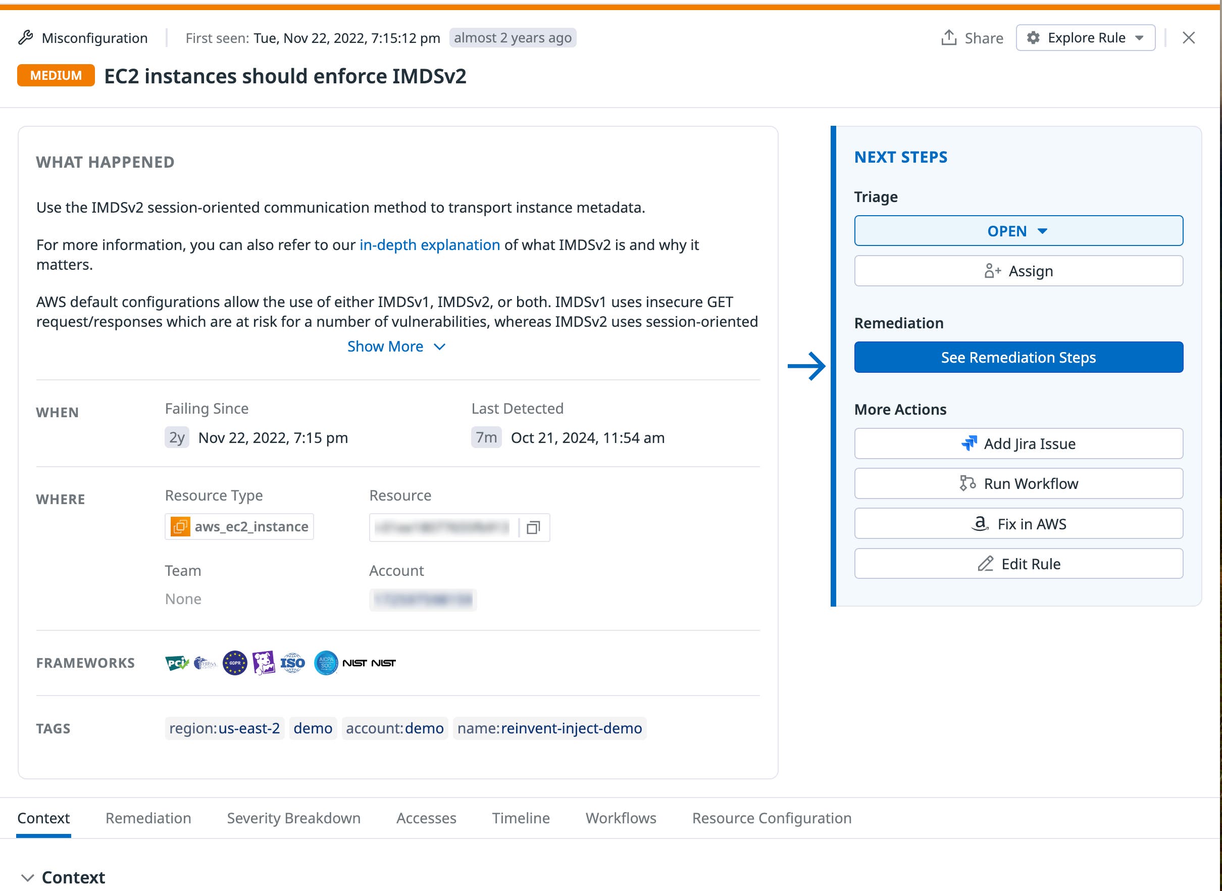 IMDSv1 finding in Datadog Cloud Security IMDSv1 finding in Datadog Cloud Security