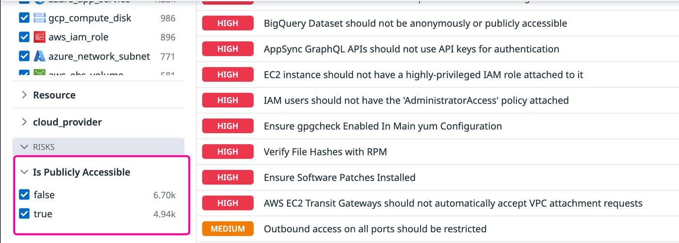 Filter results for public accessibility in Datadog Cloud Security Filter results for public accessibility in Datadog Cloud Security